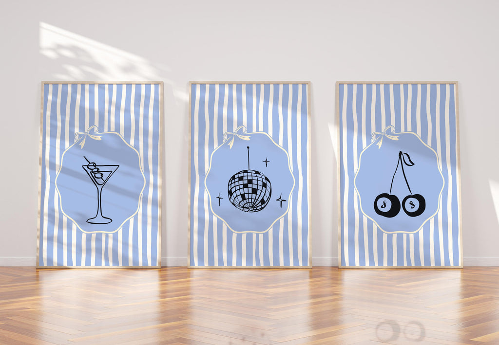 patent wall art set of 3 – martini wall art, disco ball print, lucky scoop, how lucky are we [Digital File]