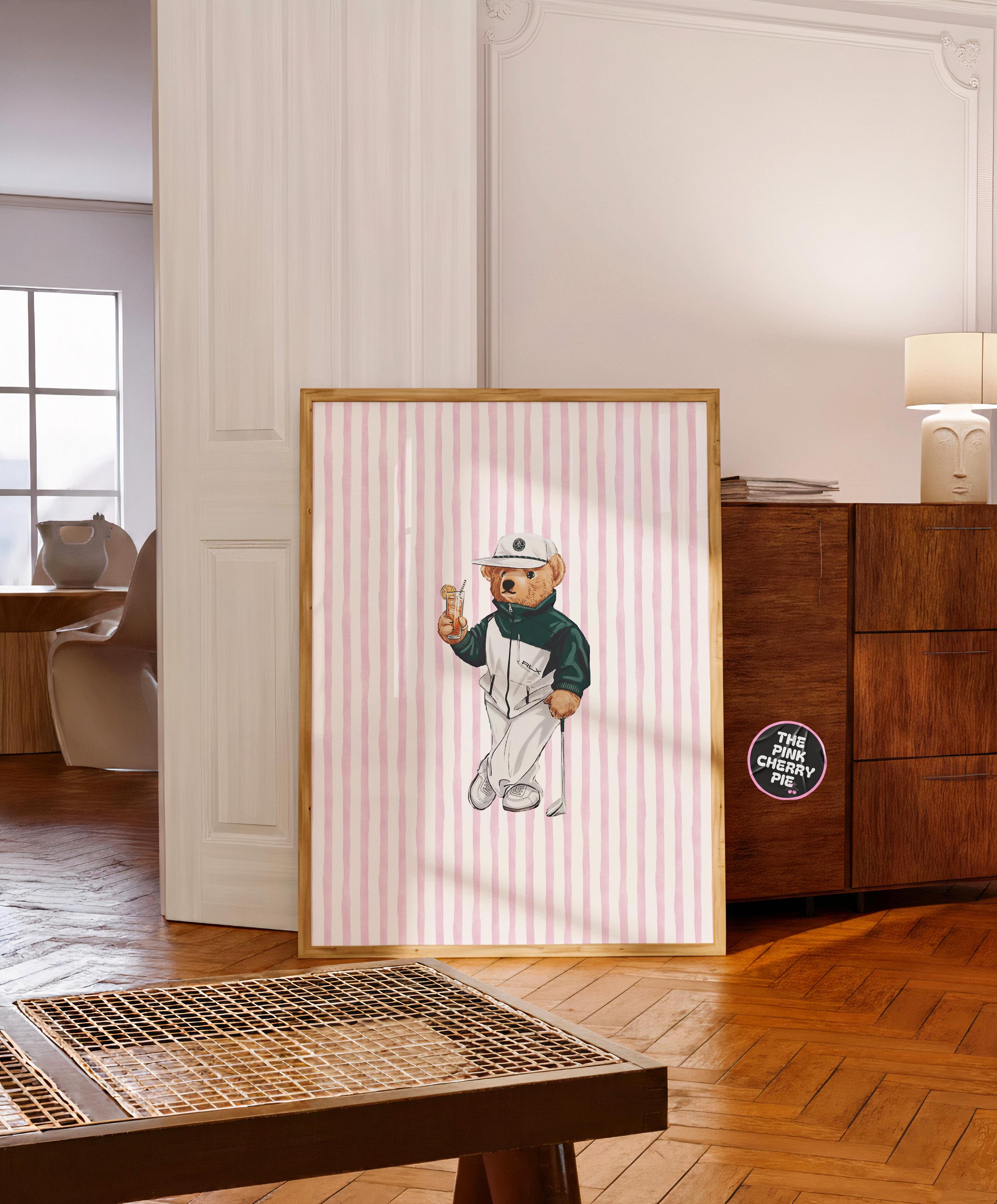 Golf Nursery - Golf Prints, Golf Preppy Bear Print, golf wall art, golf gifts, golf ornament [Digital File]