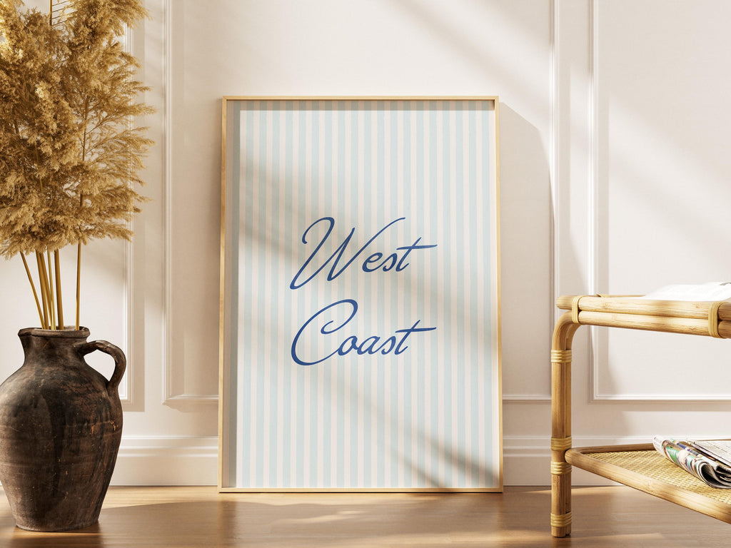 West Coast Blue Striped Digital Print – Coastal Wall Art & Beach Vibes Decor | Modern Ocean Abstract Printable, Coquette Digital Prints