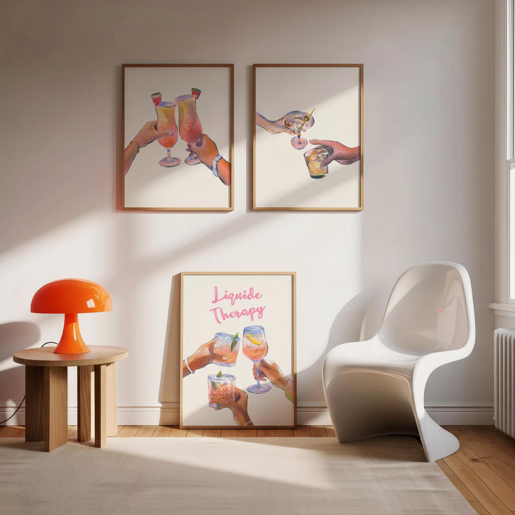 Cheers Pink & Purple Martini Wall Art Set of 3 – Girly Bar Cart or Dorm Decor | Coquette Cocktail Digital Prints | Fun Retro Drink Aesthetic