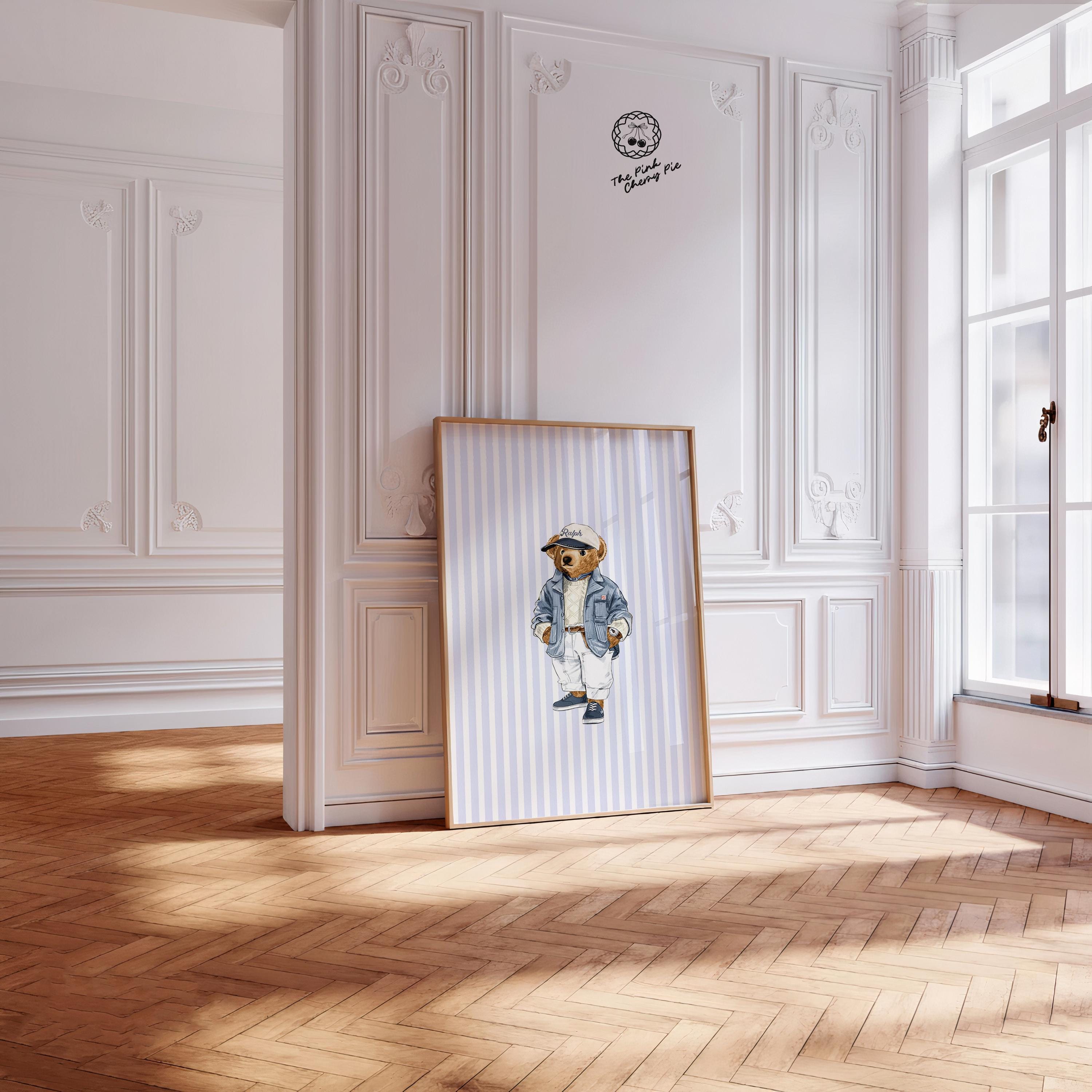 Coastal Preppy Bear Print – Vintage Teddy Bear Print, fall decor gifts, Nautical Nursery, Nautical Wallpaper [Digital Download]