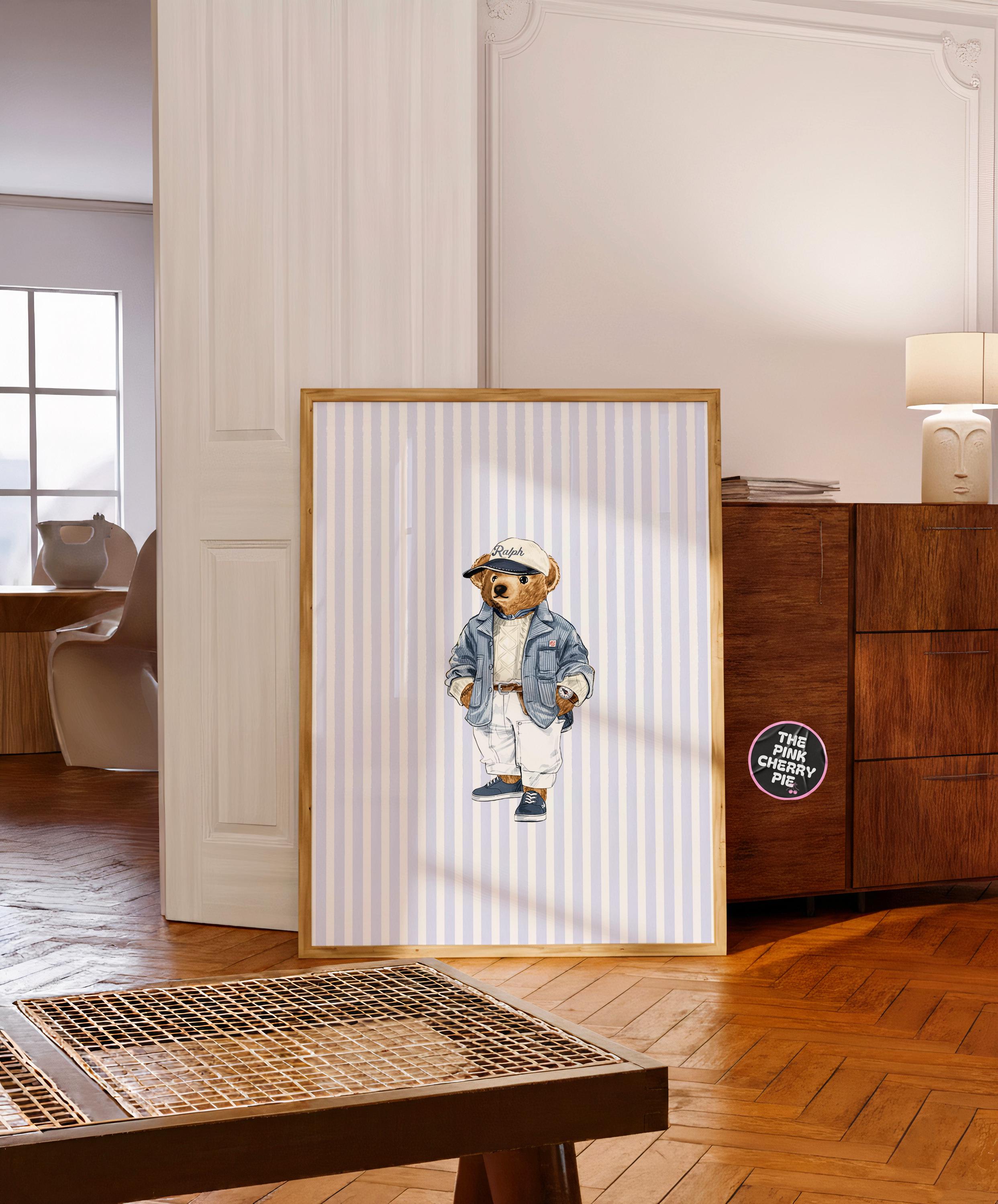 Coastal Preppy Bear Print – Vintage Teddy Bear Print, fall decor gifts, Nautical Nursery, Nautical Wallpaper [Digital Download]