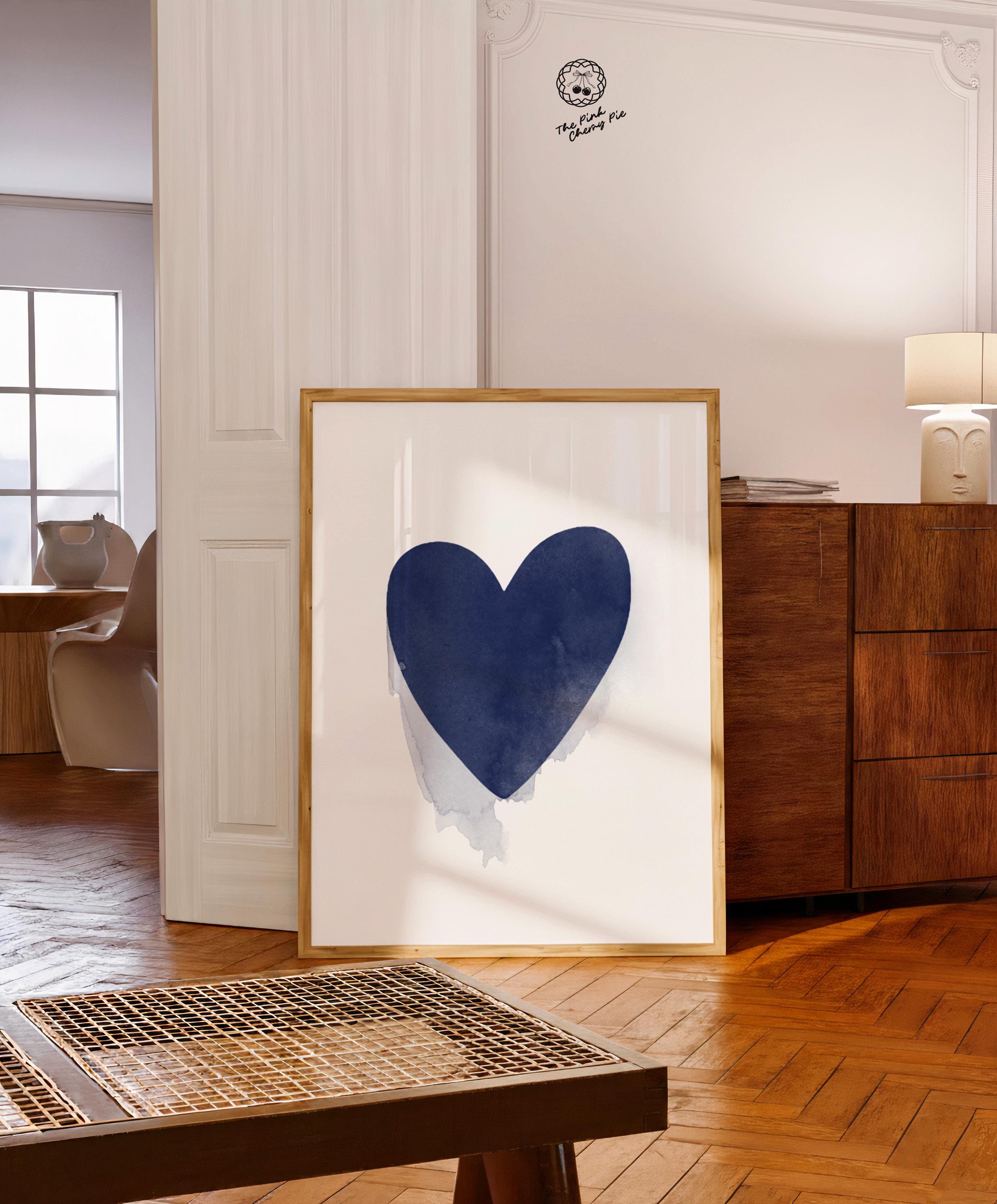 Navy Blue Heart Watercolor Minimalist Print - Wall Art, Modern Dorm & Office Decor [Digital Download]