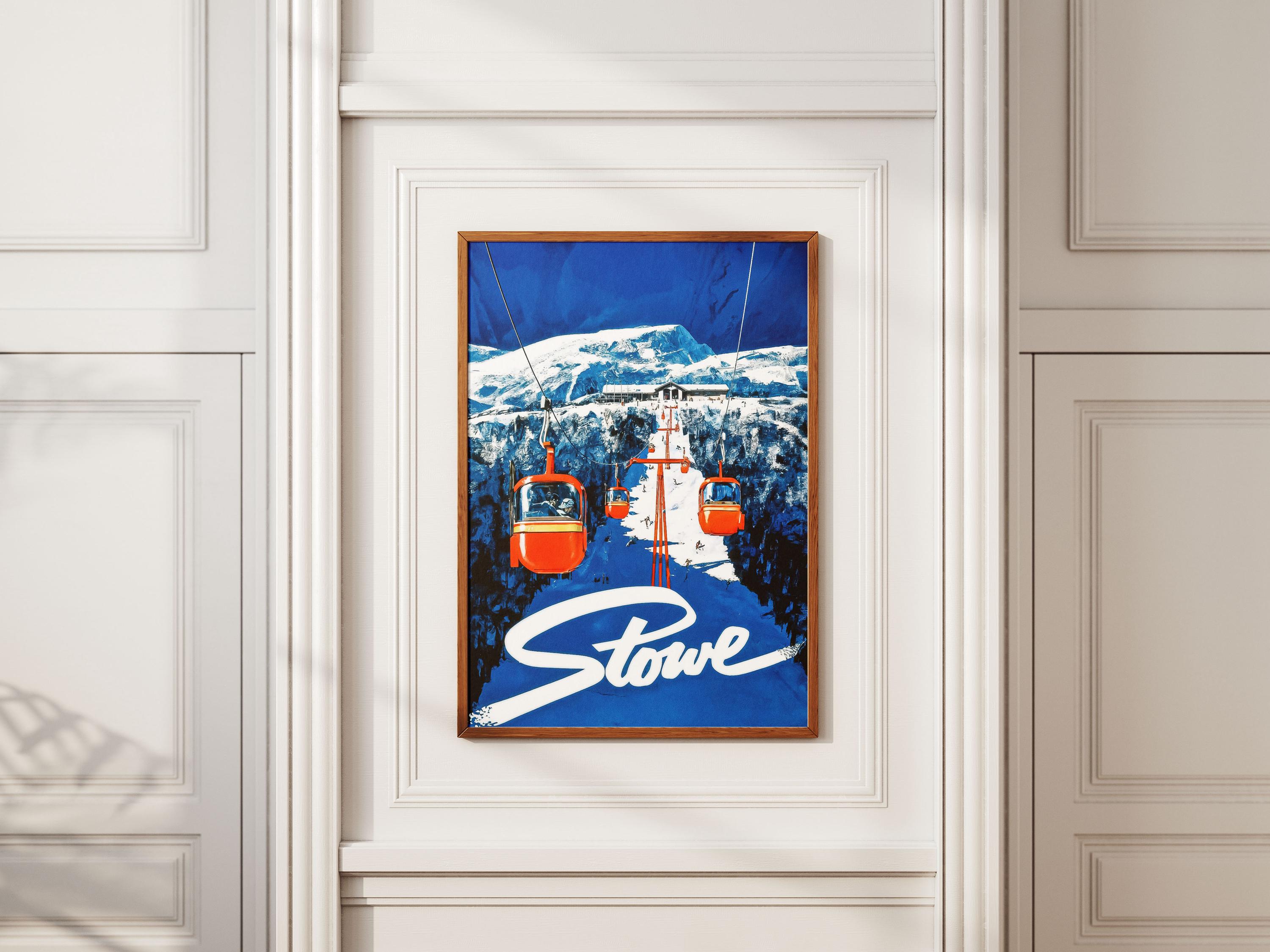 Stowe Vermont Art Print, Vintage Home Decor, Travel Ski artwork, Printable Wall Art, Ski Lodge Decor, Snow Art  [Digital Download]