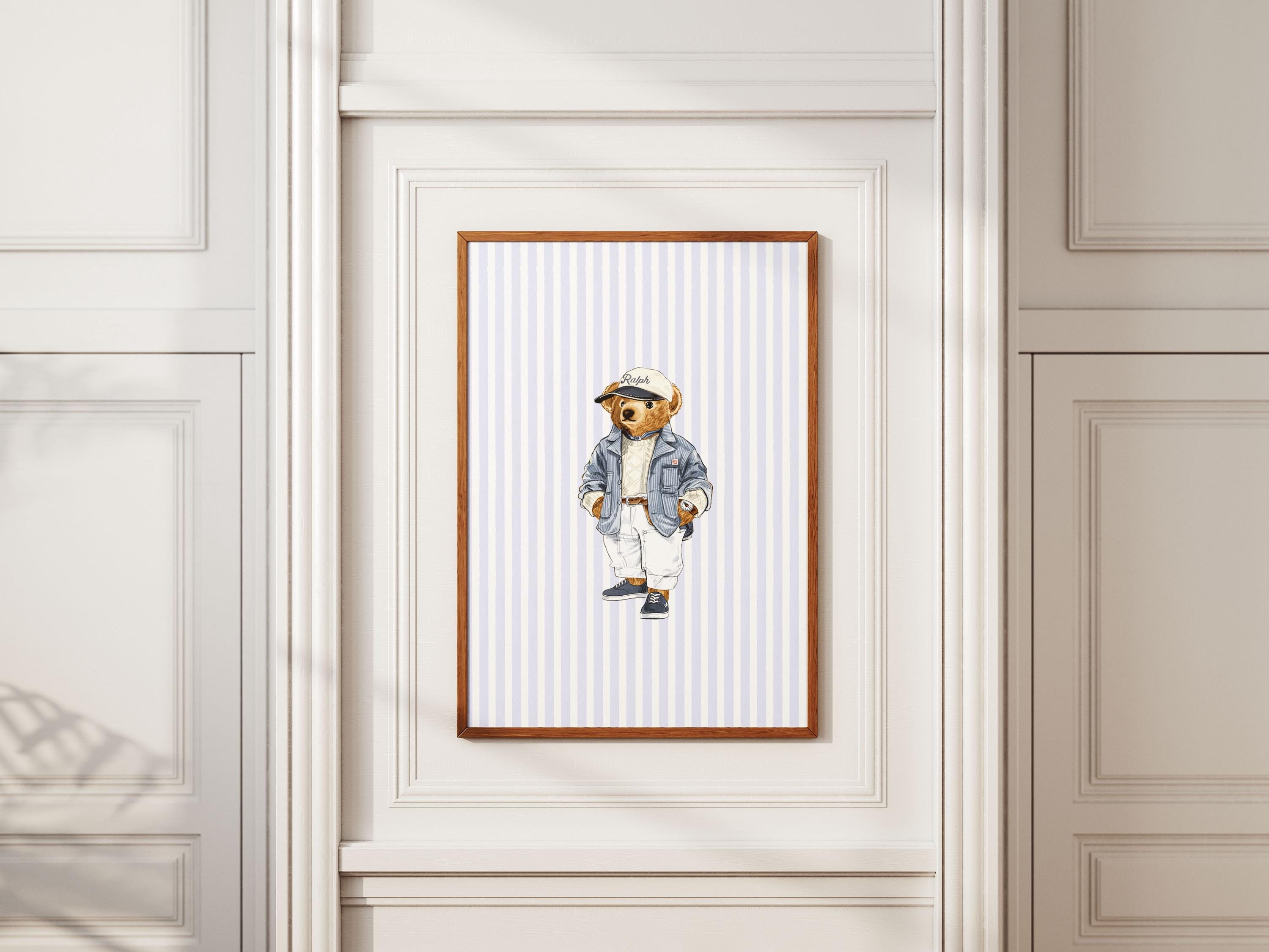 Coastal Preppy Bear Print – Vintage Teddy Bear Print, fall decor gifts, Nautical Nursery, Nautical Wallpaper [Digital Download]