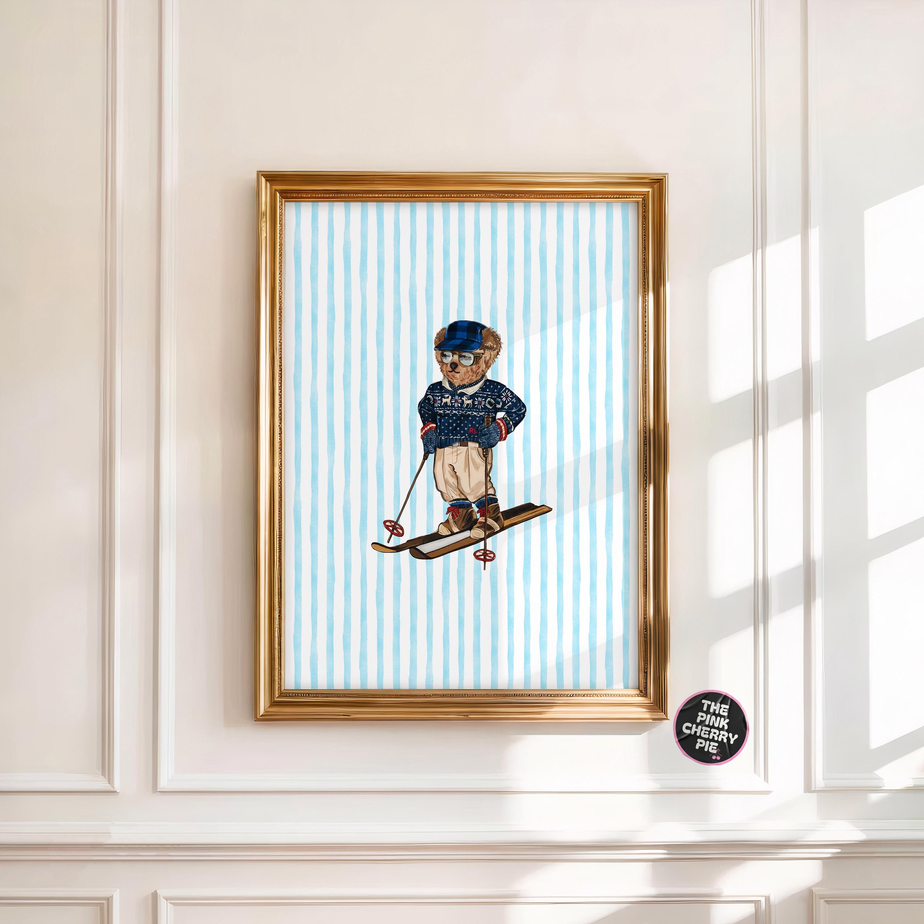 Preppy Ski Bear, Vintage Fashion Wall Art, Retro Wall Art, Winter Ski Vintage, [Digital File]