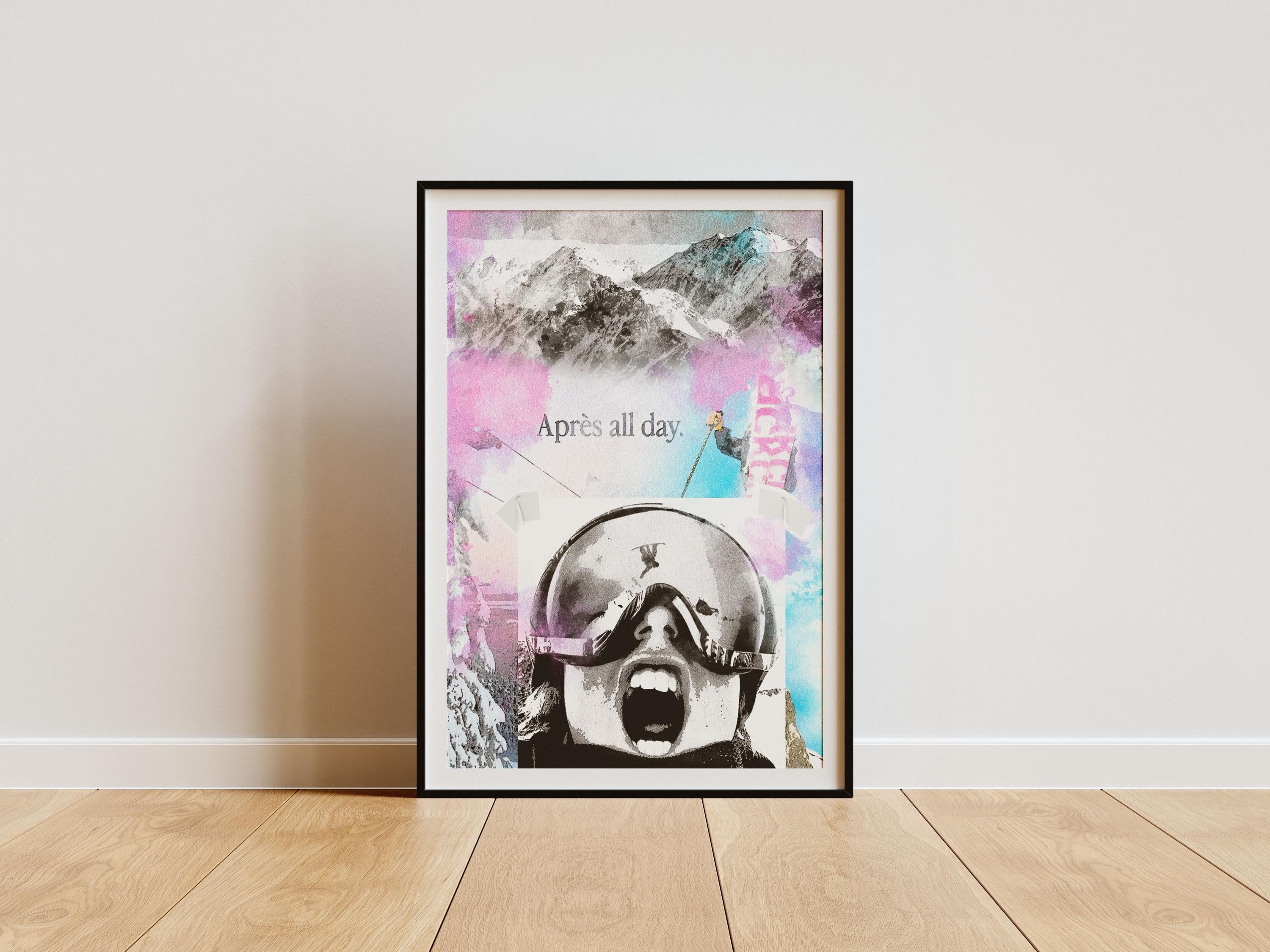 Aprés All Day Ski Watercolor Printable Wall Art, Funky Skiing Poster, Preppy Ski, Vintage Ski Print, Trendy Winter Art [Digital Download]