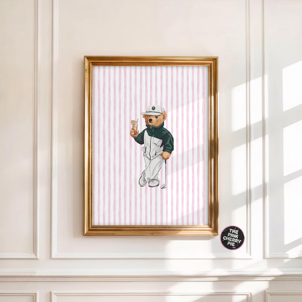 Golf Nursery - Golf Prints, Golf Preppy Bear Print, golf wall art, golf gifts, golf ornament [Digital File]