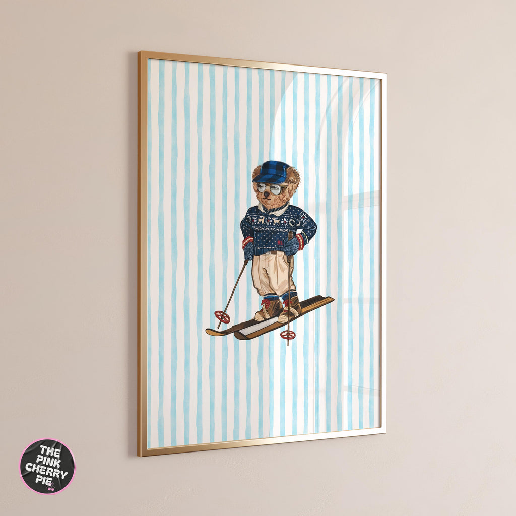 Preppy Ski Bear, Vintage Fashion Wall Art, Retro Wall Art, Winter Ski Vintage, [Digital File]