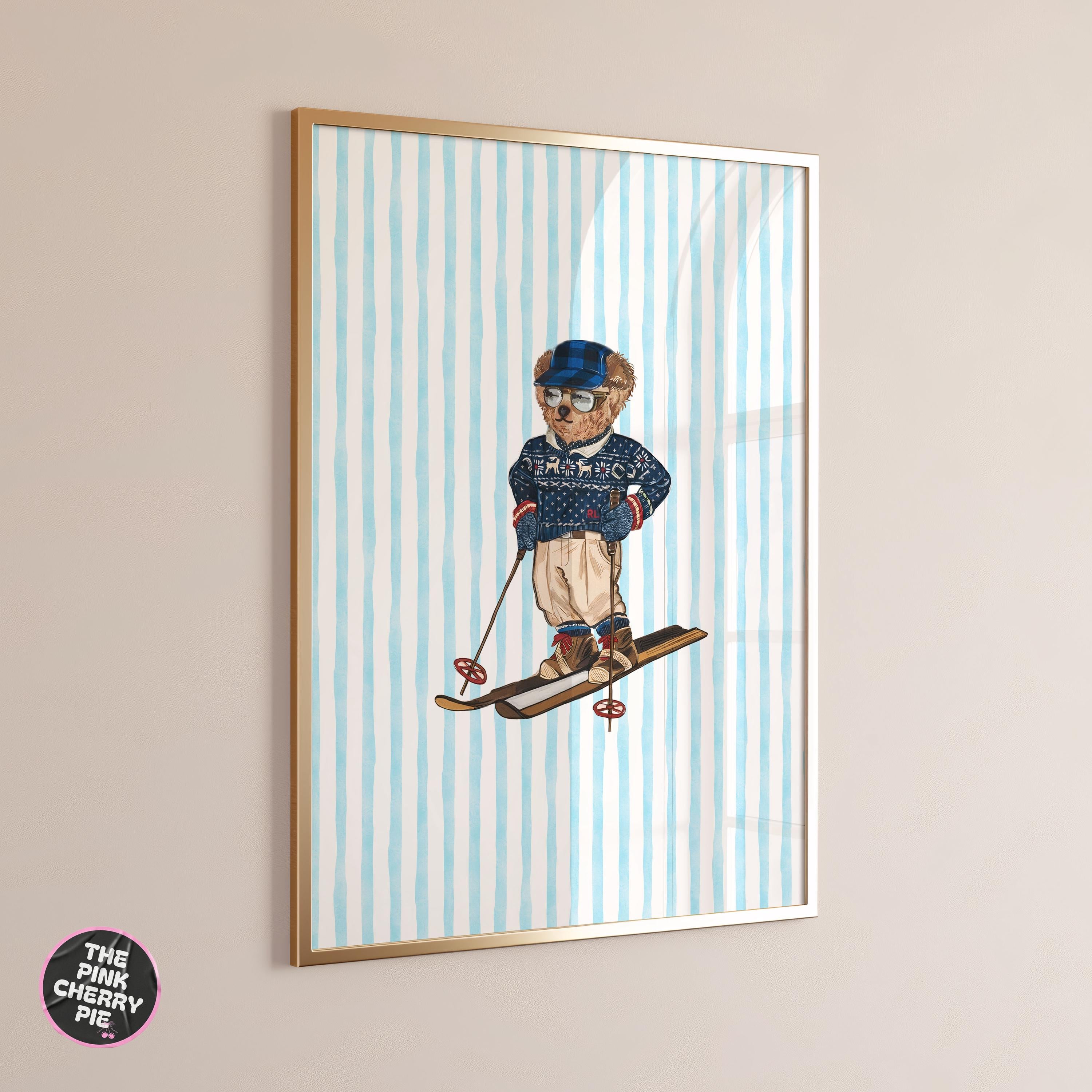 Preppy Ski Bear, Vintage Fashion Wall Art, Retro Wall Art, Winter Ski Vintage, [Digital File]