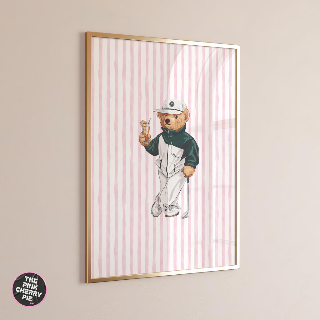 Golf Nursery - Golf Prints, Golf Preppy Bear Print, golf wall art, golf gifts, golf ornament [Digital File]