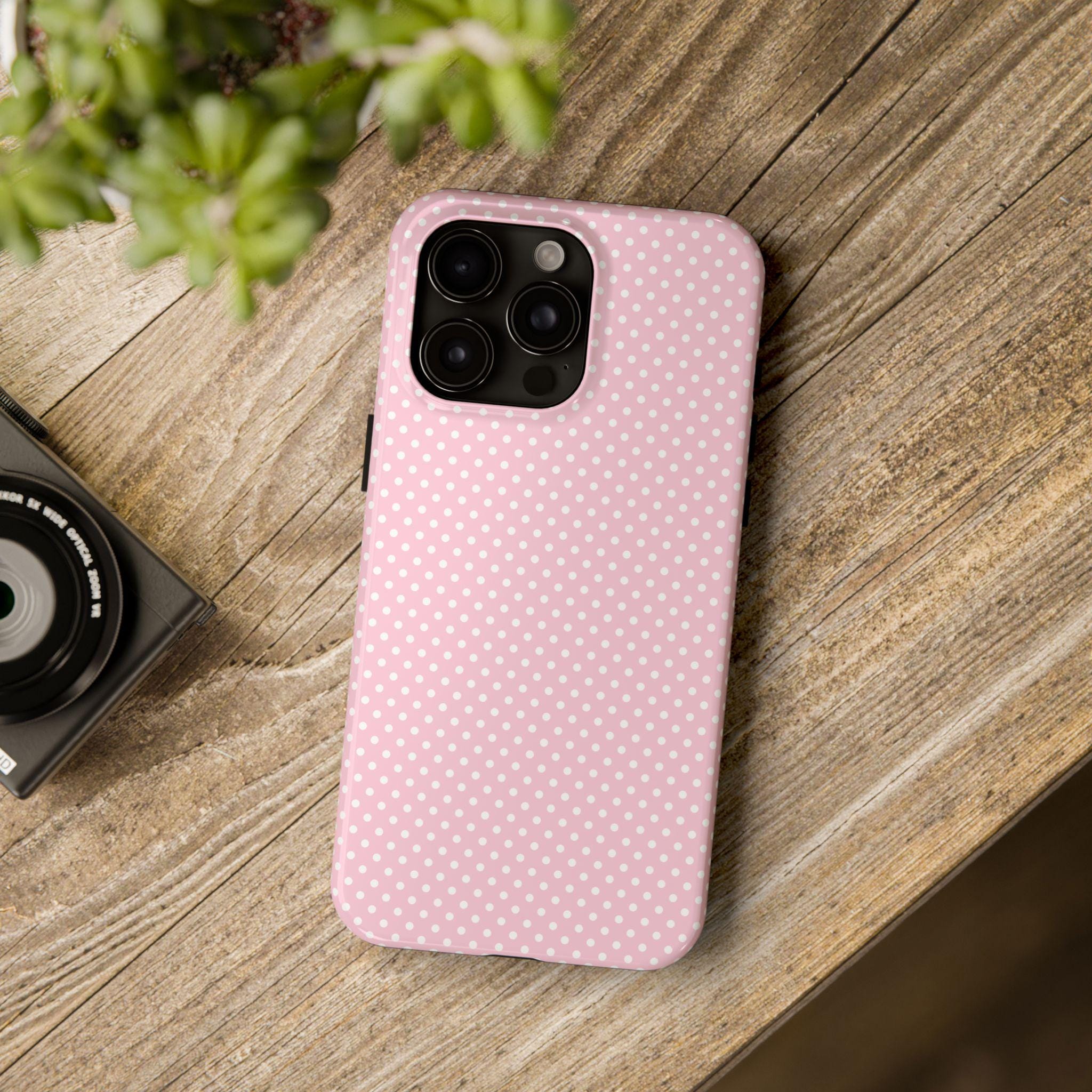 Polka dot phone case, pink phone case, decoden phone case - iPhone 17 Pro Max case, Trendy Retro Y2K Aesthetic Minimal, Girly - Glossy Case