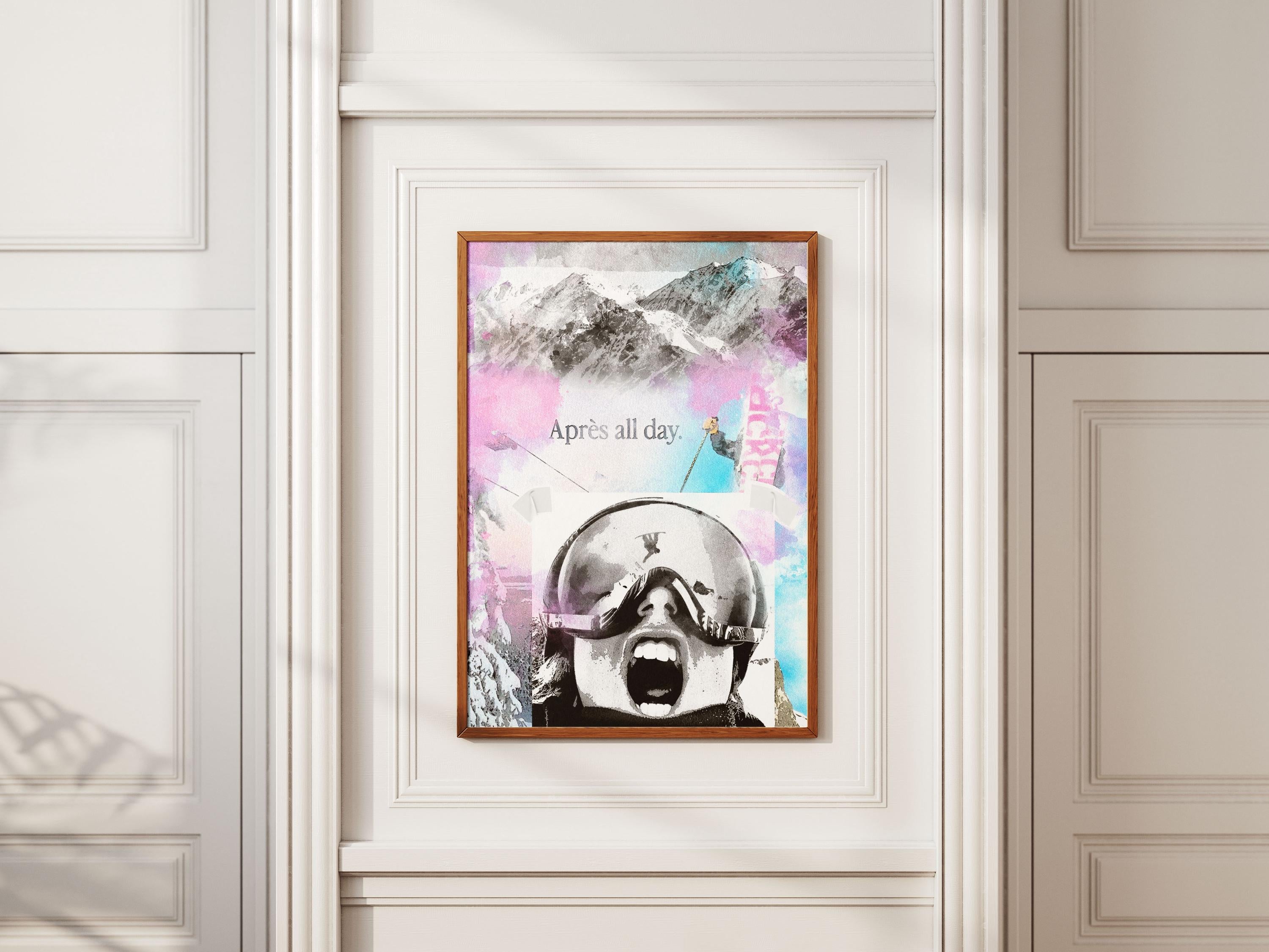 Aprés All Day Ski Watercolor Printable Wall Art, Funky Skiing Poster, Preppy Ski, Vintage Ski Print, Trendy Winter Art [Digital Download]