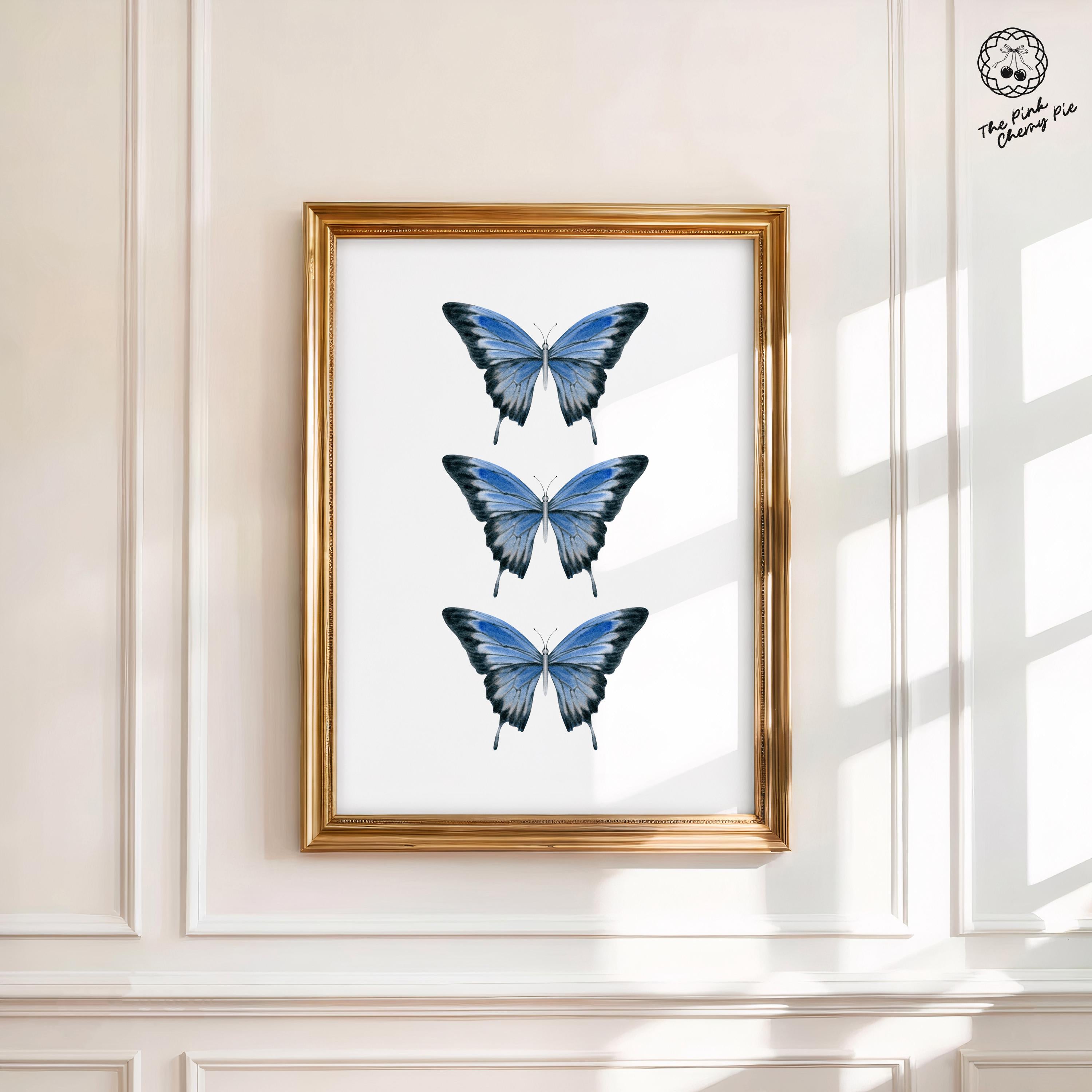 Blue Butterfly Watercolor Print - Preppy Dorm Wall Art, Aesthetic Insect Decor, Butterfly Dorm Decor [Digital Download]