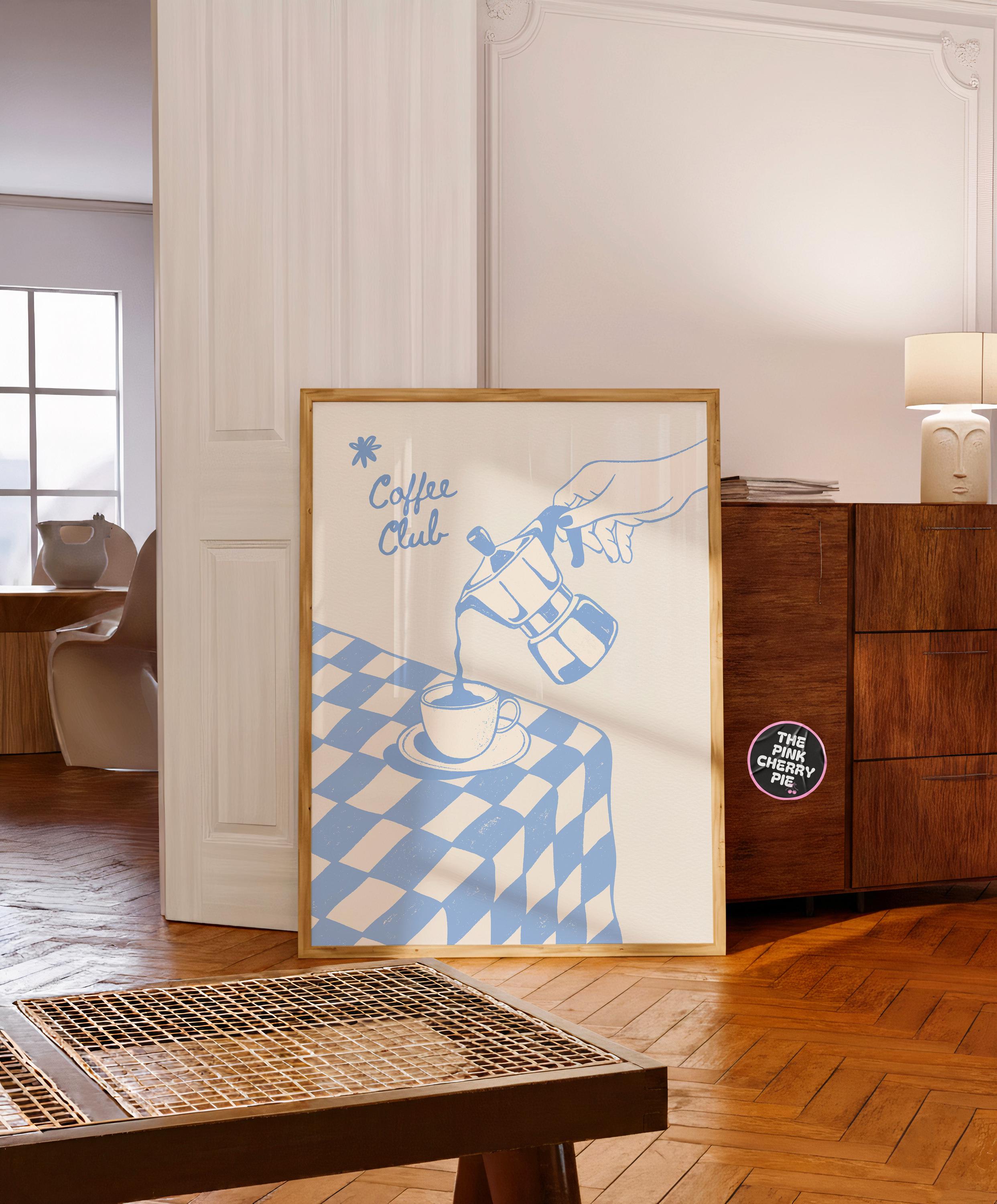 Coffee Club Print - Moka Pot Kitchen Wall Art, Retro Coffee Bar Decor, Espresso Poster, Kitchen Wall Art [Digital File]