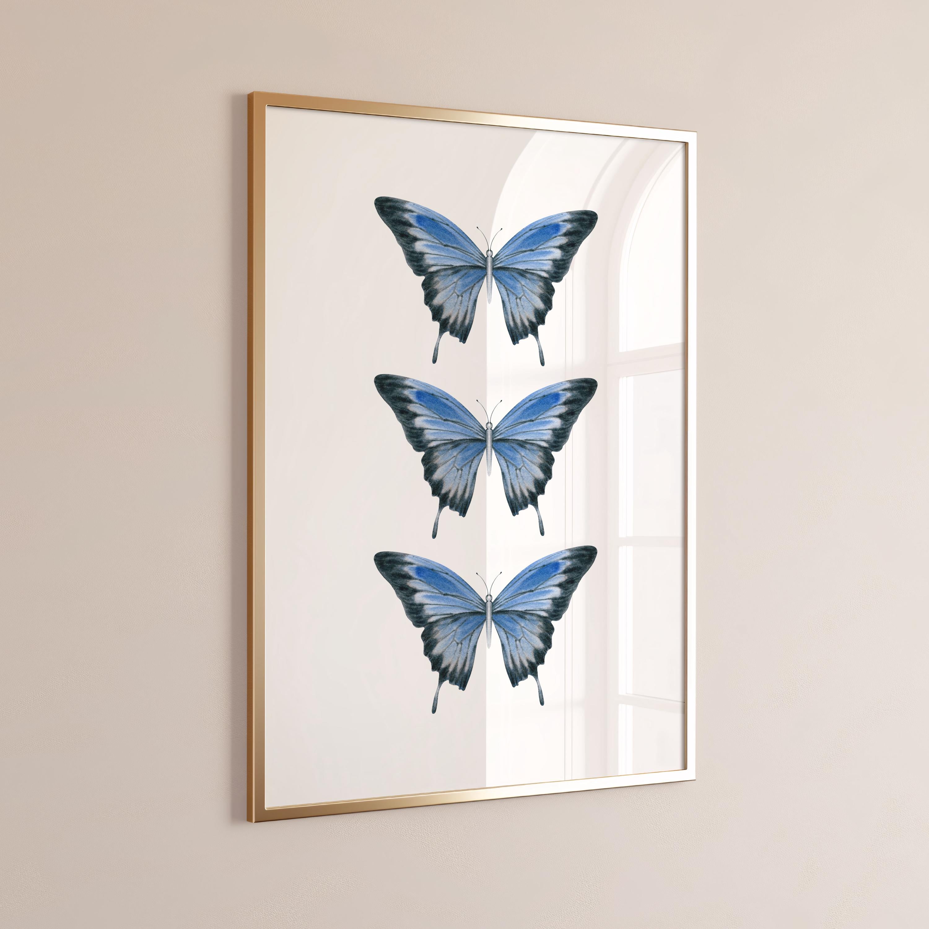 Blue Butterfly Watercolor Print - Preppy Dorm Wall Art, Aesthetic Insect Decor, Butterfly Dorm Decor [Digital Download]