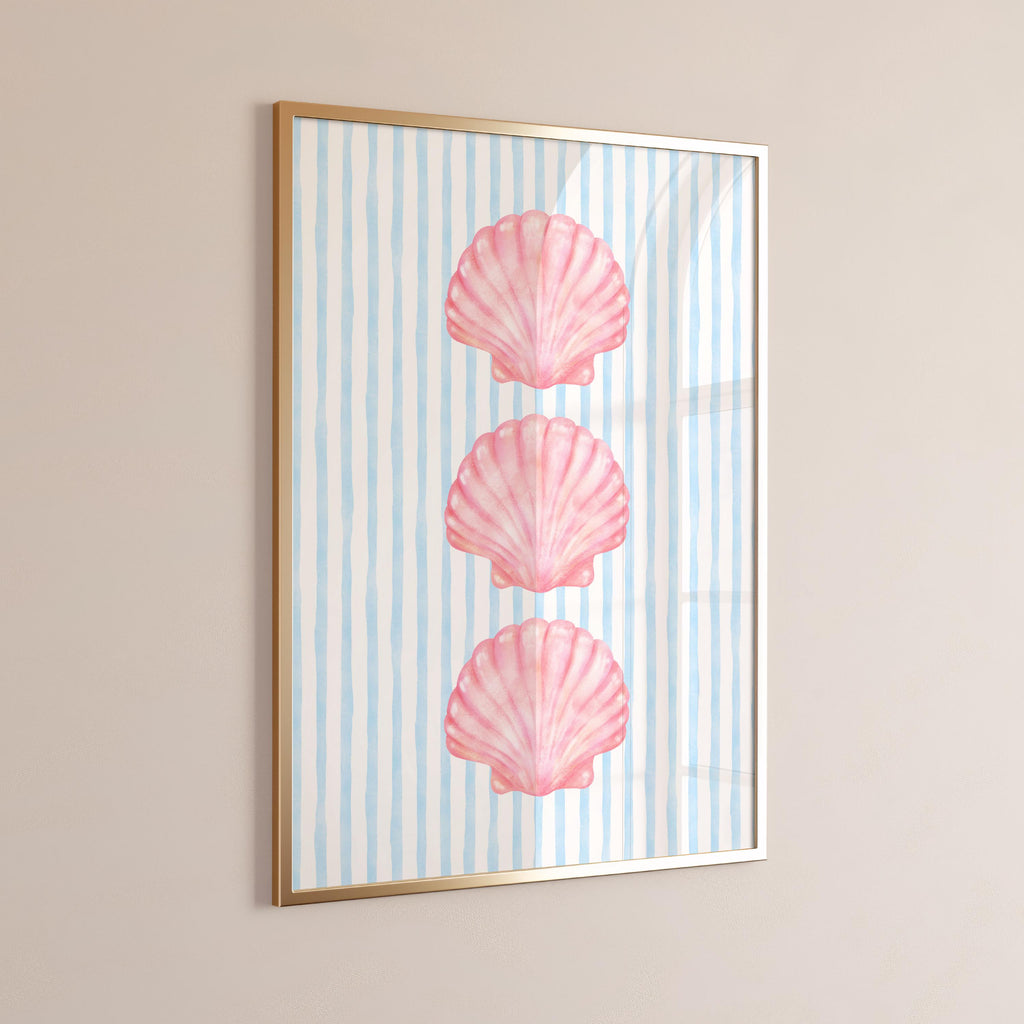 Pink and Blue Coastal Print - Seashell Stripe Art, Beach Dorm Decor, Coastal Wall Prints Trendy, Pastel Aesthetic [Digital Download]