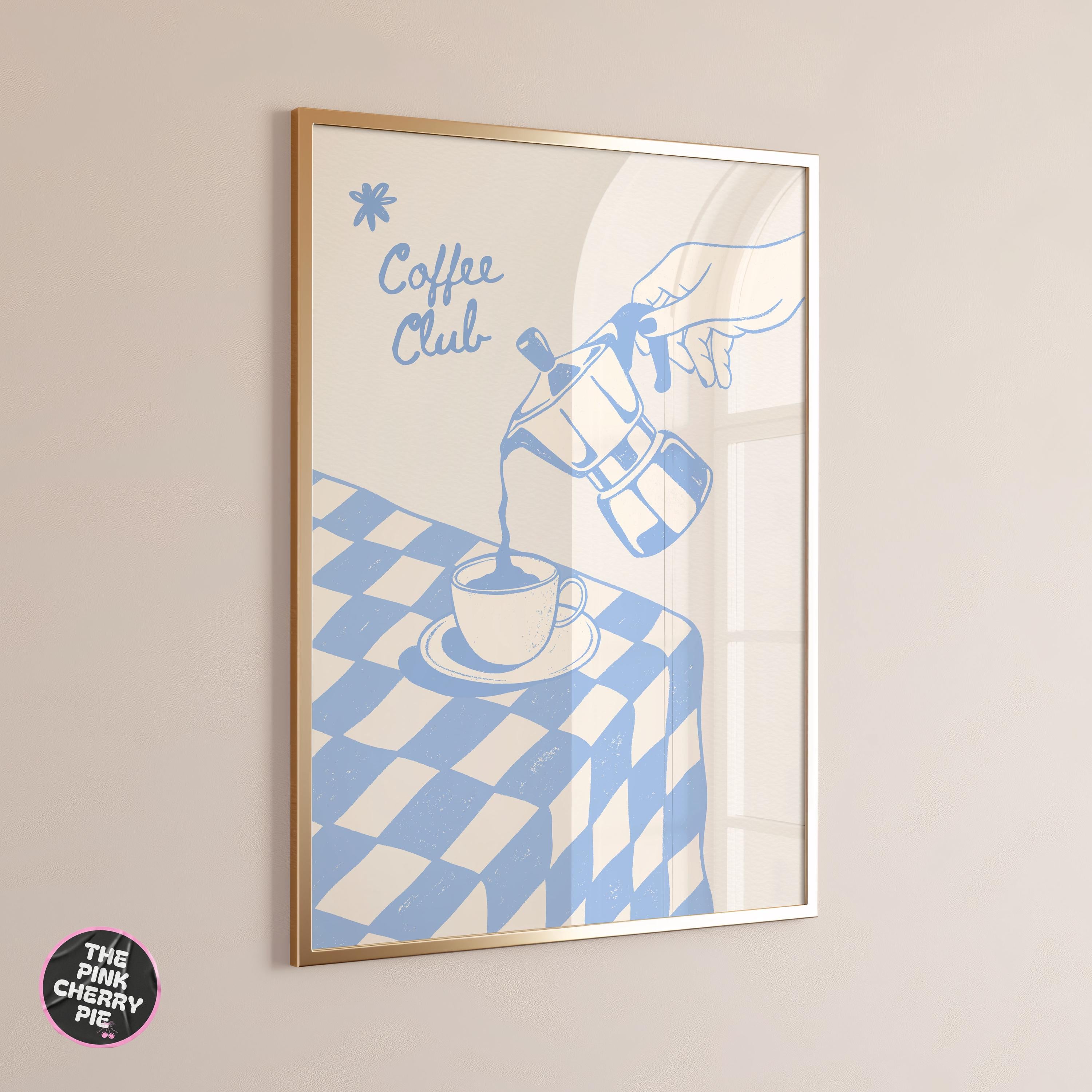 Coffee Club Print - Moka Pot Kitchen Wall Art, Retro Coffee Bar Decor, Espresso Poster, Kitchen Wall Art [Digital File]