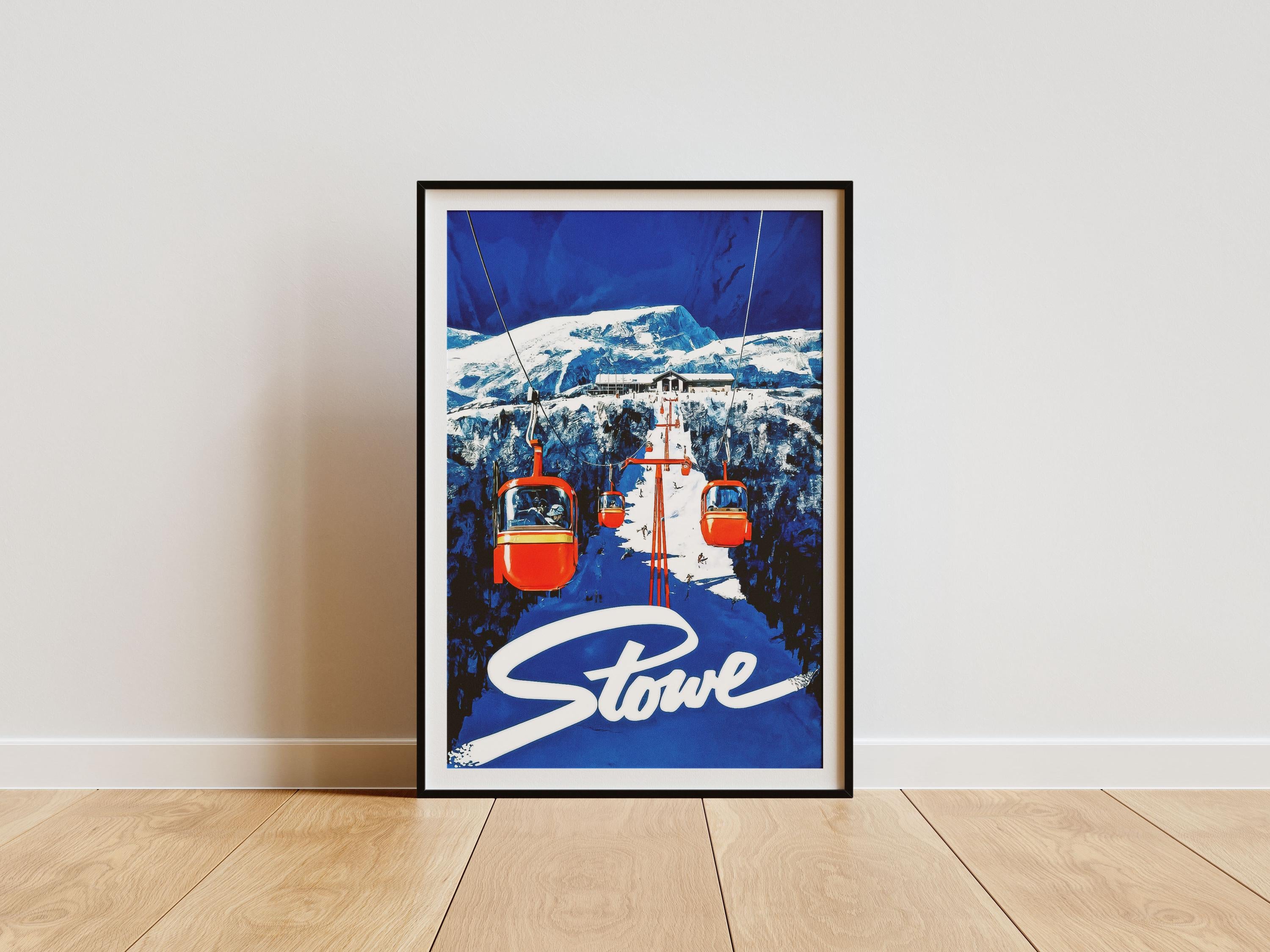 Stowe Vermont Art Print, Vintage Home Decor, Travel Ski artwork, Printable Wall Art, Ski Lodge Decor, Snow Art  [Digital Download]