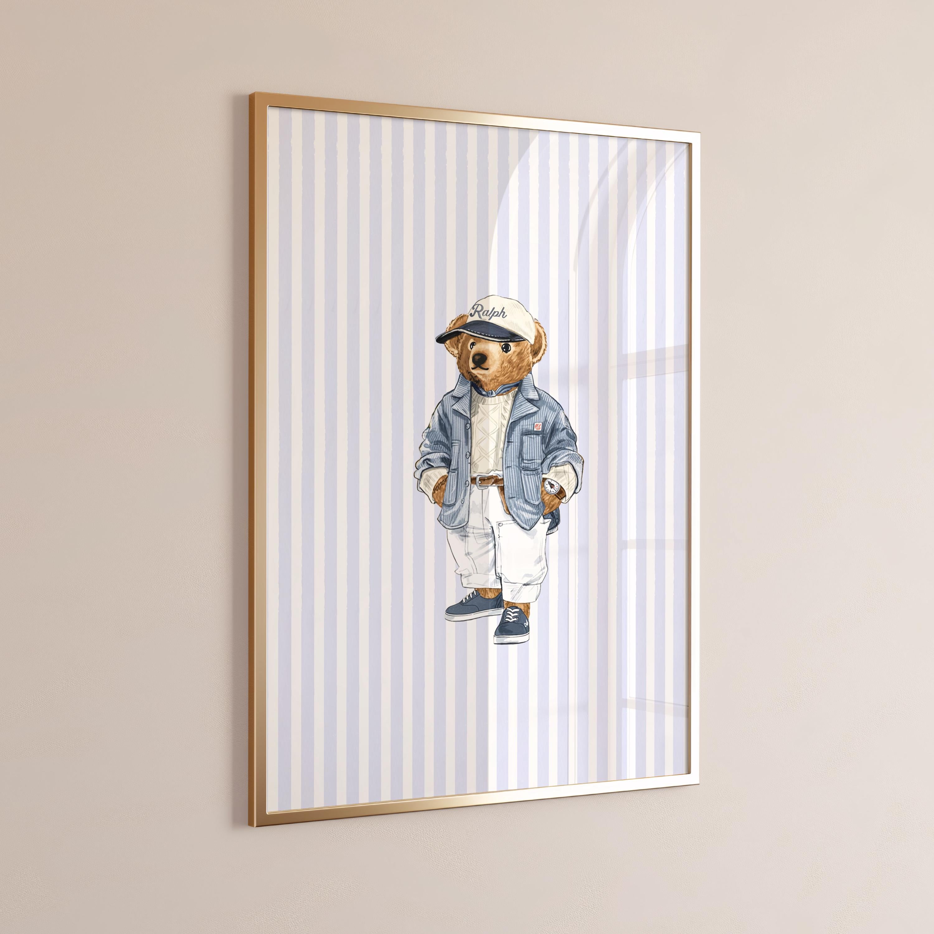 Coastal Preppy Bear Print – Vintage Teddy Bear Print, fall decor gifts, Nautical Nursery, Nautical Wallpaper [Digital Download]