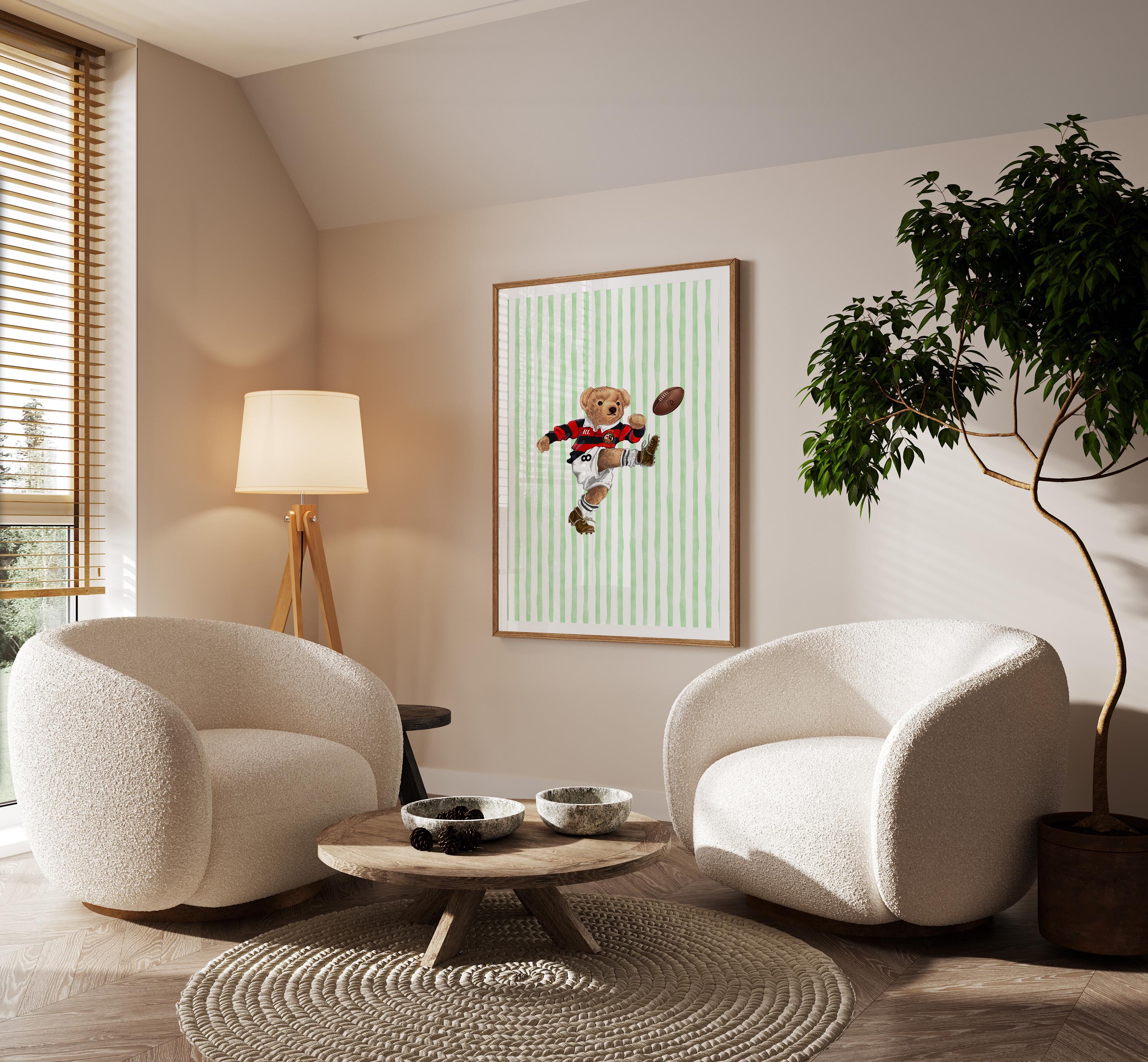 Soccer Bear Print – Football Bear Poster Fashion, Nursery Wall Art, Fashion Magazine Poster [Digital File]