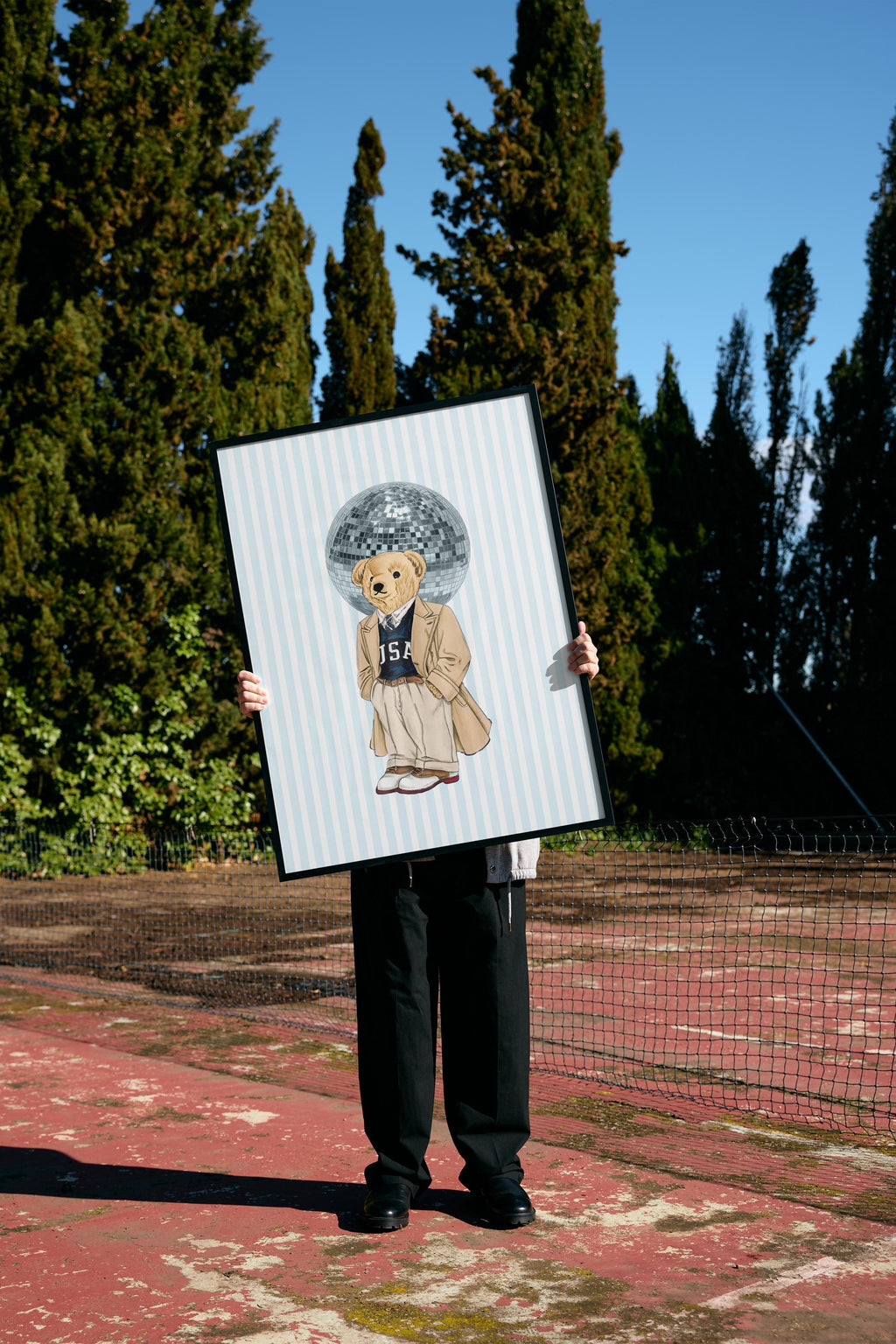 Preppy Disco Bear Wall Art – Coastal Preppy Bear Disco Ball Print, Nautical Beach Wall Art - [Digital File]