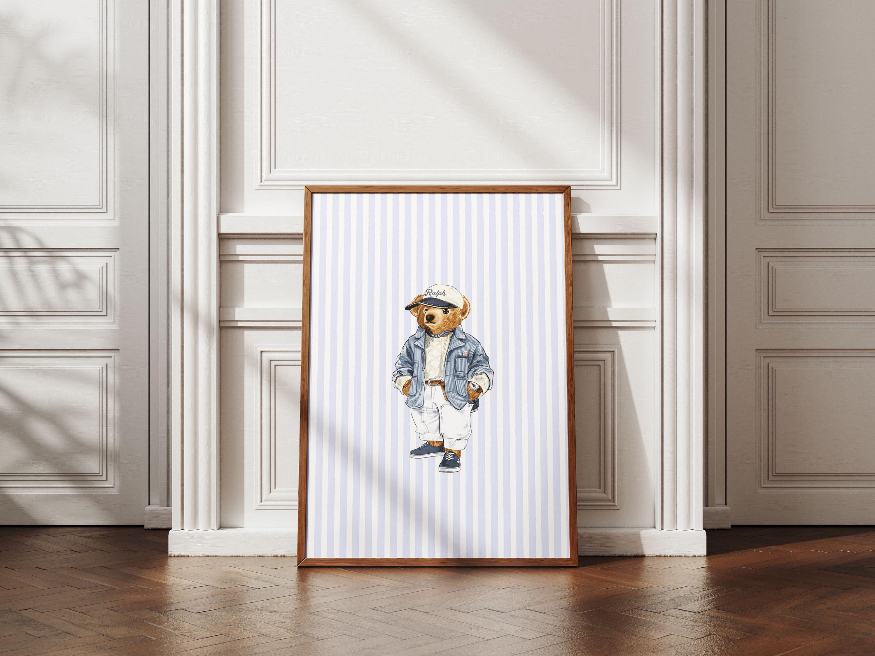 Coastal Preppy Bear Print – Vintage Teddy Bear Print, fall decor gifts, Nautical Nursery, Nautical Wallpaper [Digital Download]