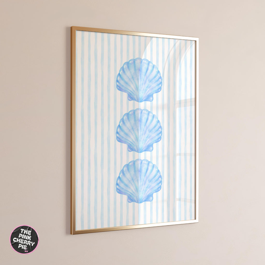 Blue Coastal Print - Seashell Stripe Art, Beach Dorm Decor, Coastal Wall Prints Trendy, Pastel Aesthetic [Digital Download]