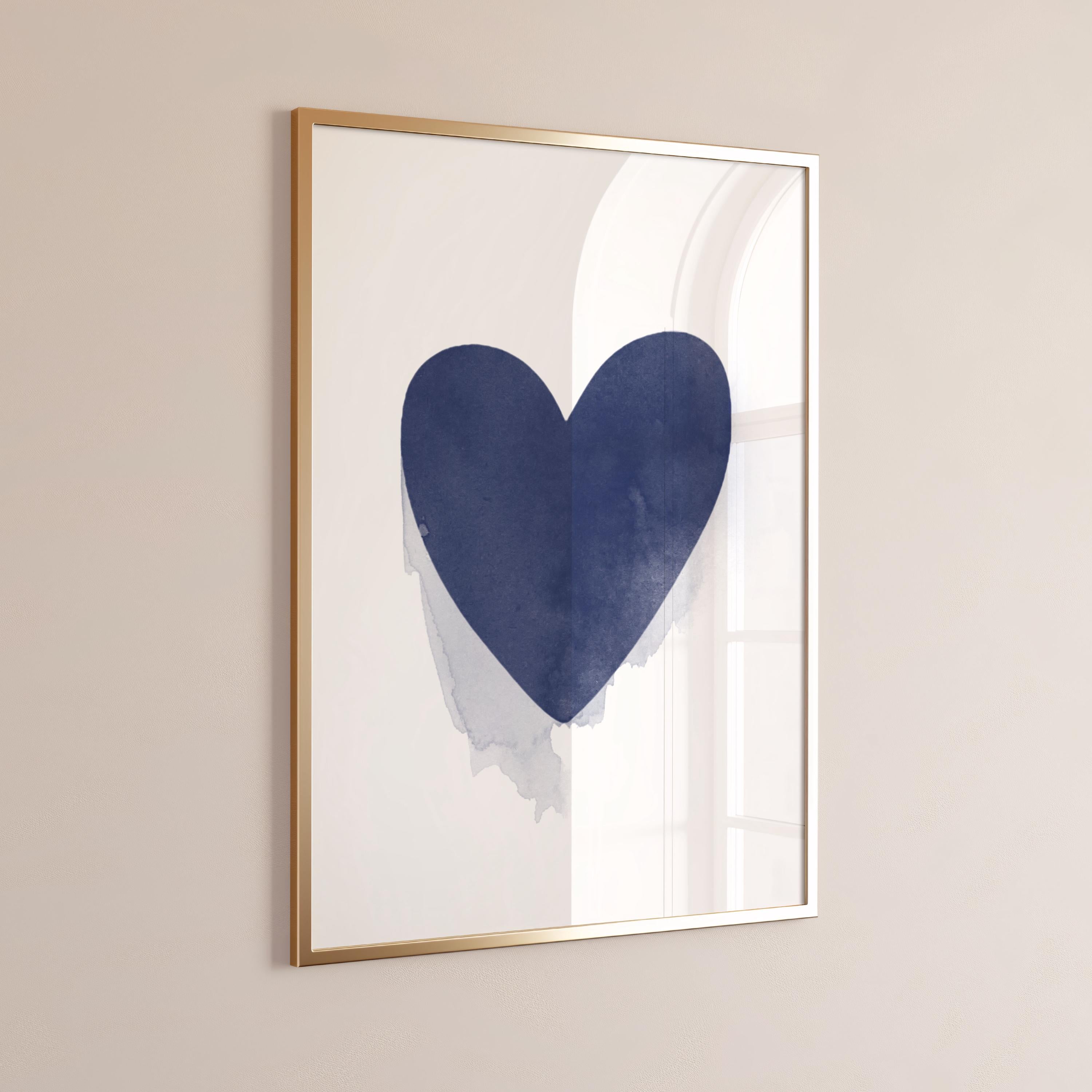 Navy Blue Heart Watercolor Minimalist Print - Wall Art, Modern Dorm & Office Decor [Digital Download]