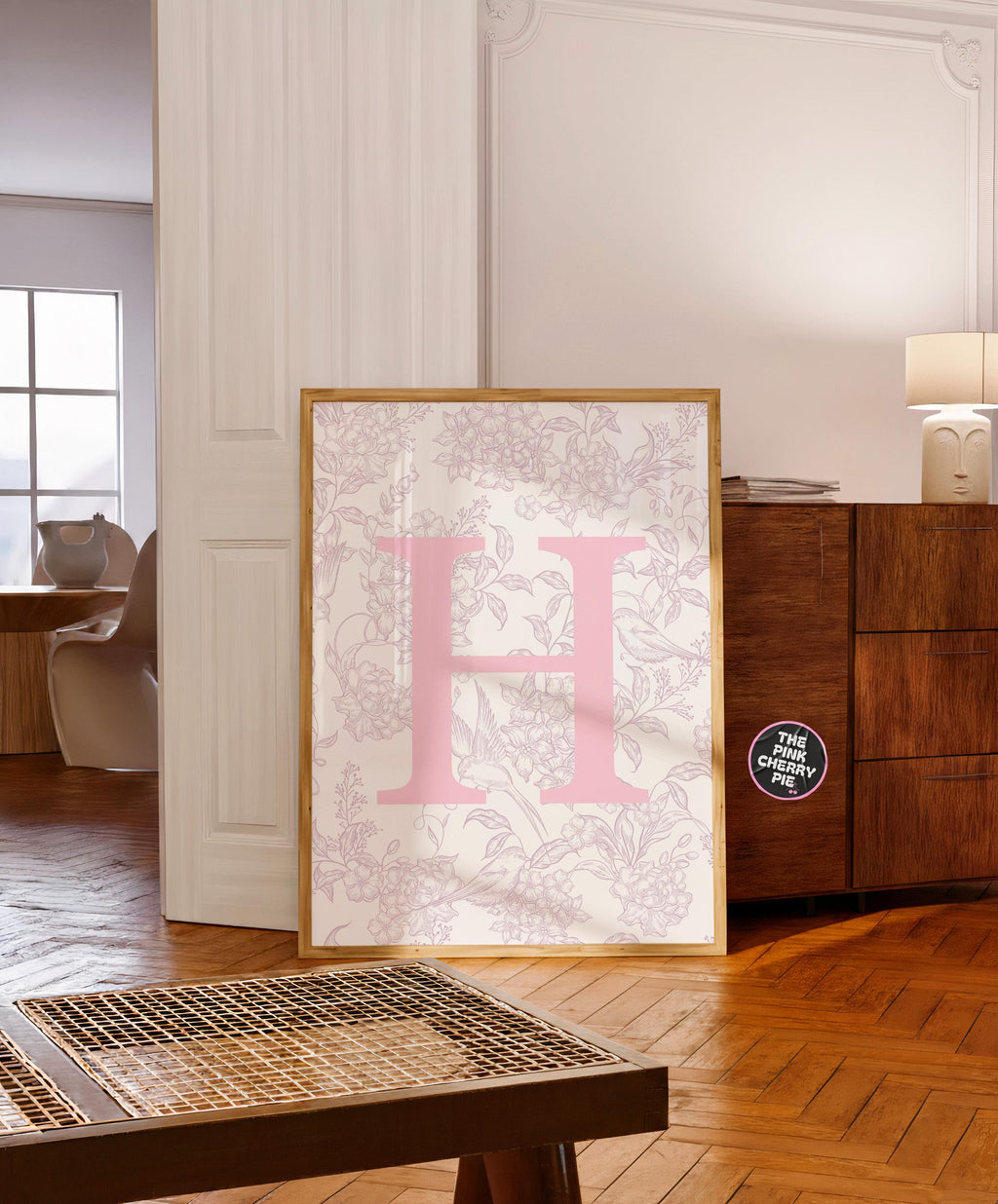 Custom Pink Floral Initial Print - Letter Wall Decor, Light Blue Dorm Art, Personalized Bedroom, Cute & Girly Name Letter Artwork [Digital]