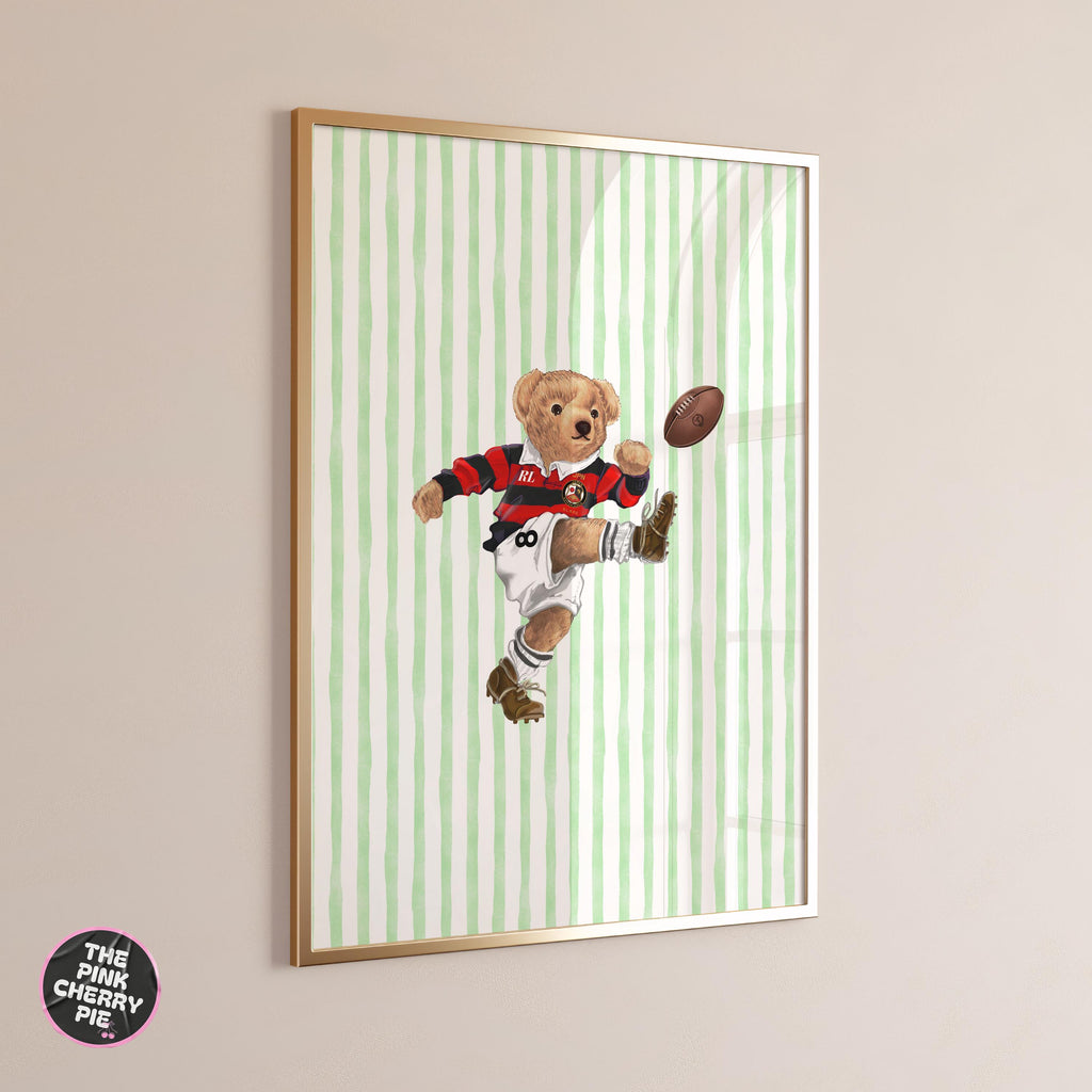 Soccer Bear Print – Football Bear Poster Fashion, Nursery Wall Art, Fashion Magazine Poster [Digital File]