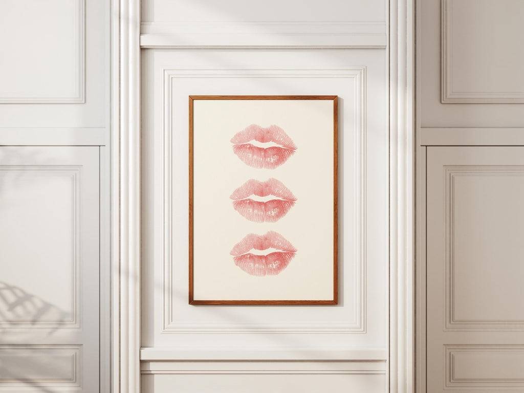Chic Minimal Pink Lips Wall Art – Light Pink Kiss Digital Download | Feminine Vanity & Dorm Decor, Modern Glam Poster