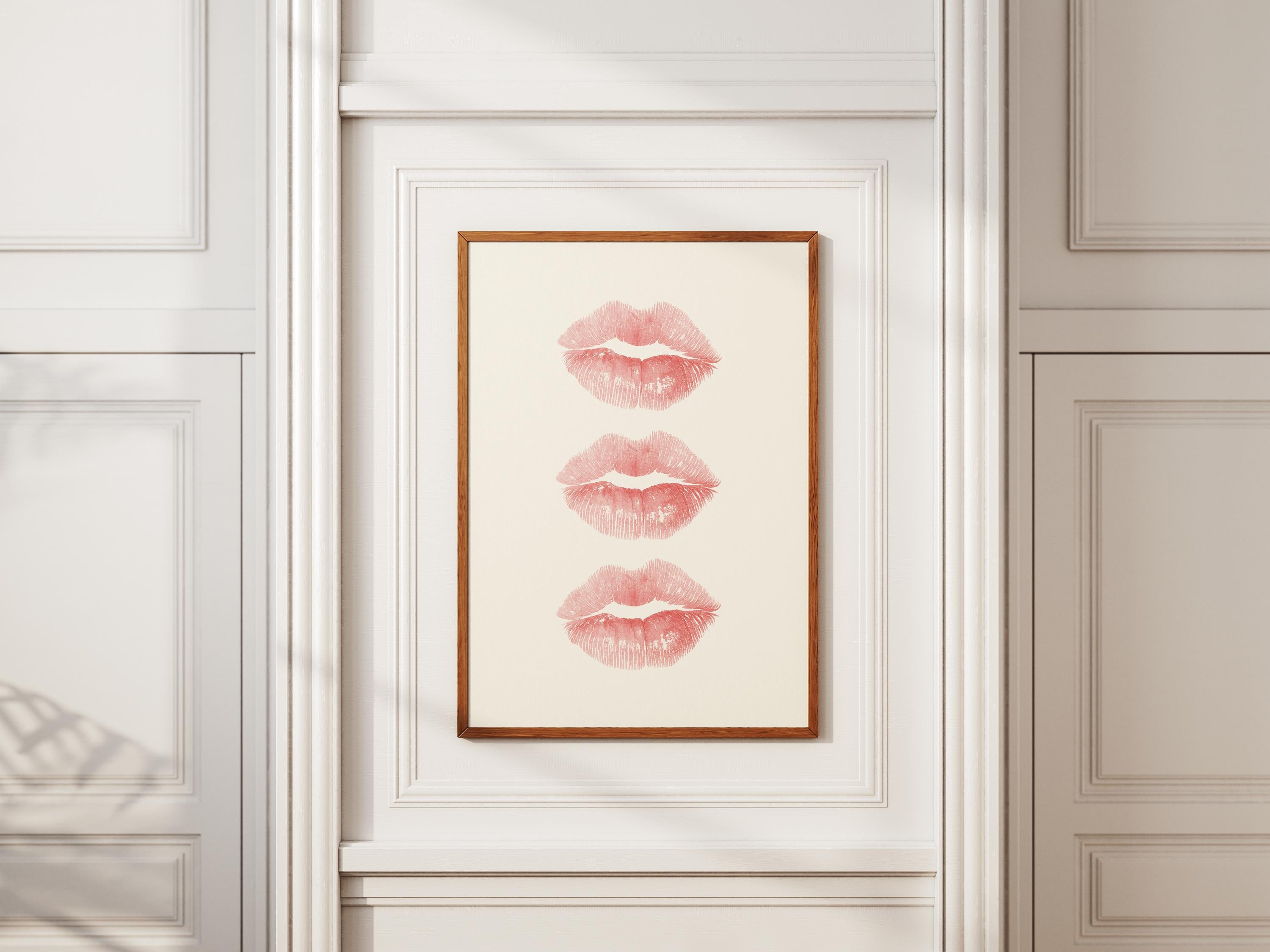 Chic Minimal Pink Lips Wall Art – Light Pink Kiss Digital Download | Feminine Vanity & Dorm Decor, Modern Glam Poster