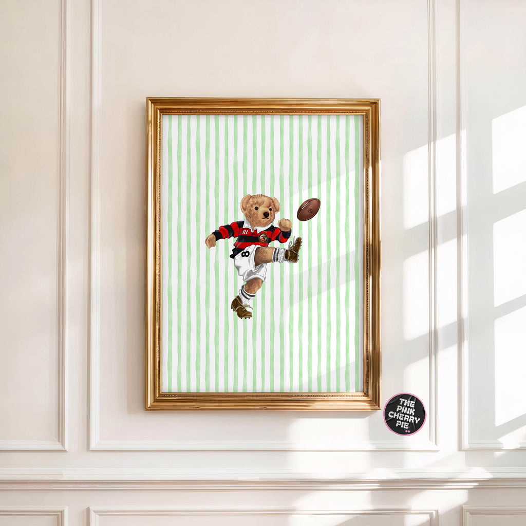 Soccer Bear Print – Football Bear Poster Fashion, Nursery Wall Art, Fashion Magazine Poster [Digital File]