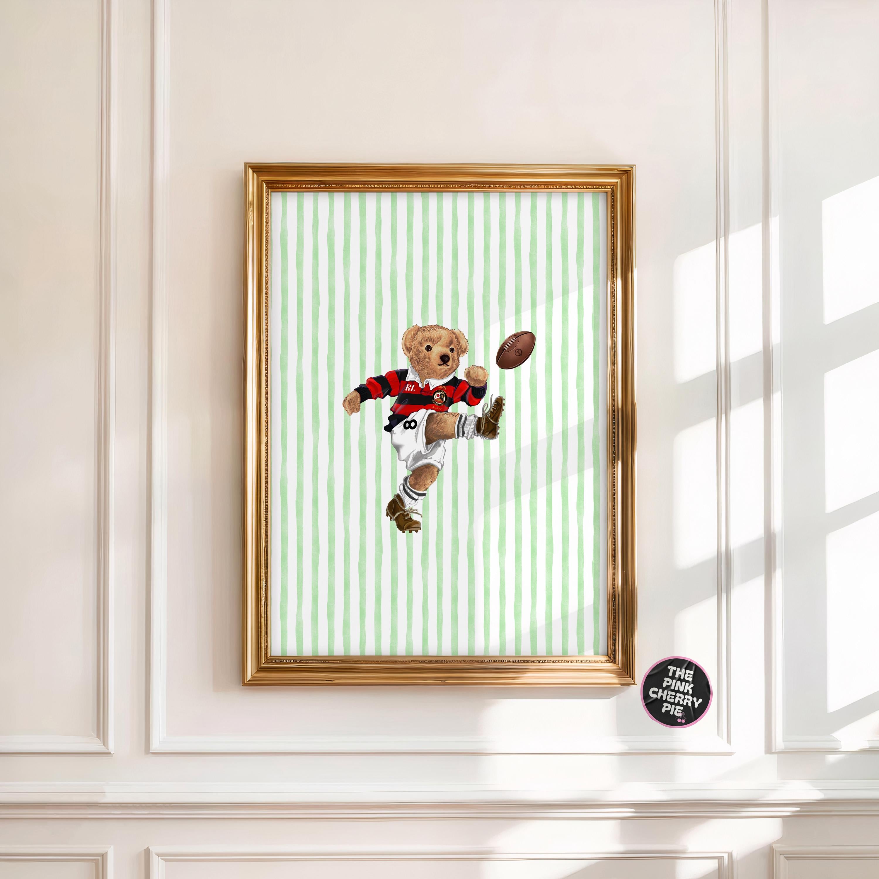 Soccer Bear Print – Football Bear Poster Fashion, Nursery Wall Art, Fashion Magazine Poster [Digital File]