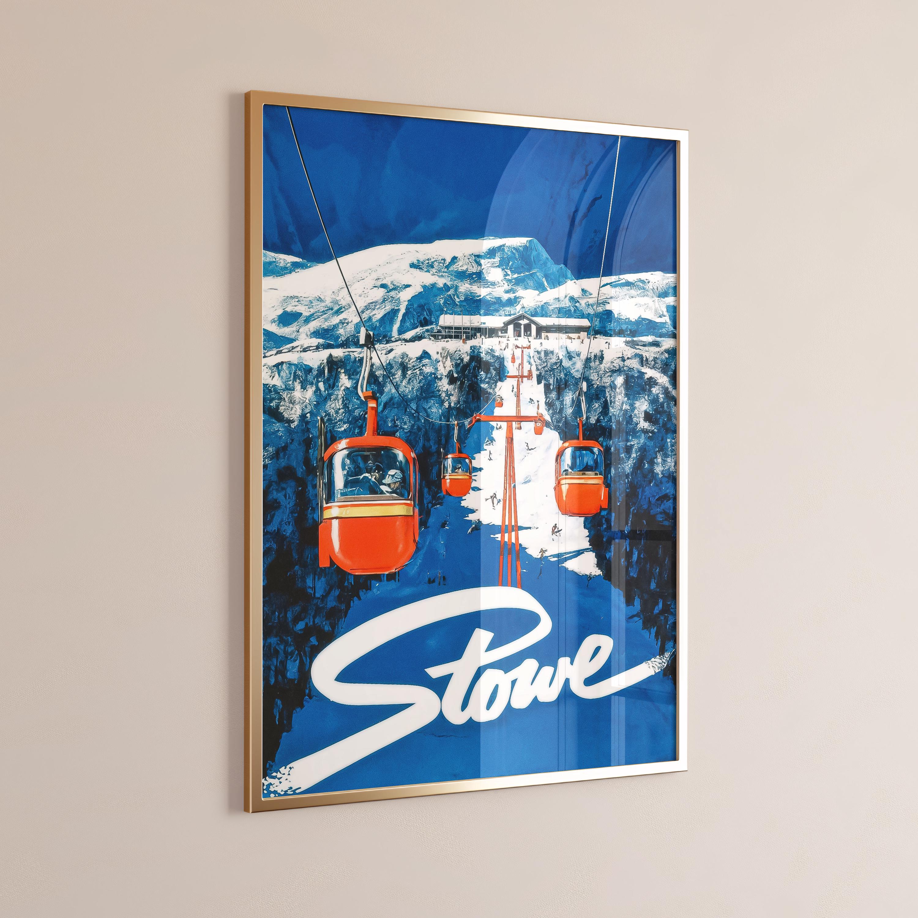 Stowe Vermont Art Print, Vintage Home Decor, Travel Ski artwork, Printable Wall Art, Ski Lodge Decor, Snow Art  [Digital Download]