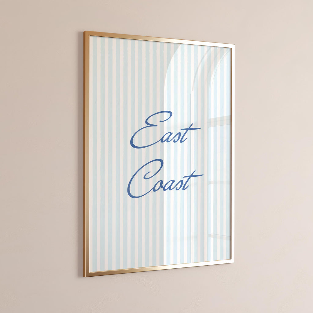 Preppy East Coast Blue Striped Wall Art – Nautical Coastal Digital Download | Beach House Decor, Dorm Room Printable, Instant Wall Print