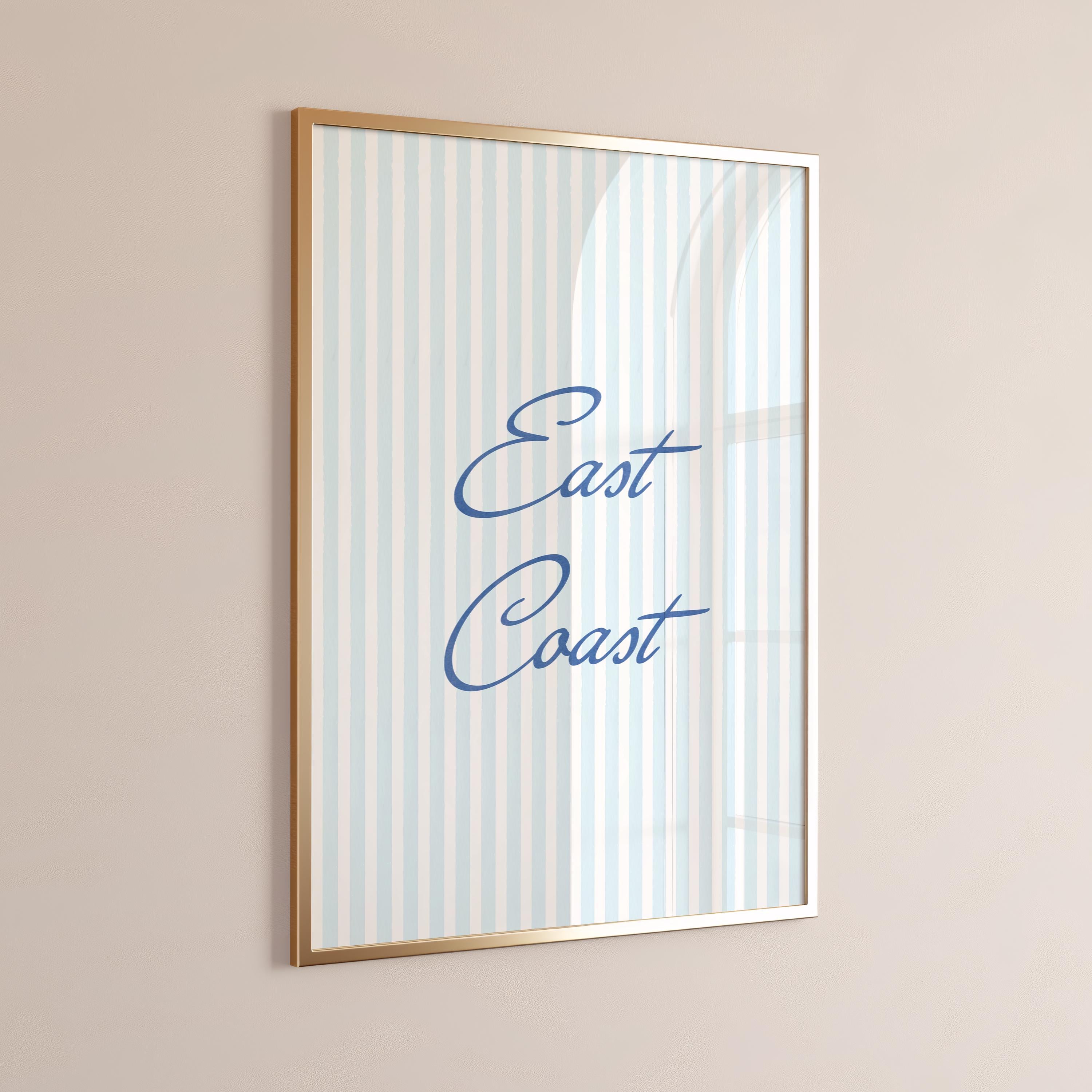 Preppy East Coast Blue Striped Wall Art – Nautical Coastal Digital Download | Beach House Decor, Dorm Room Printable, Instant Wall Print