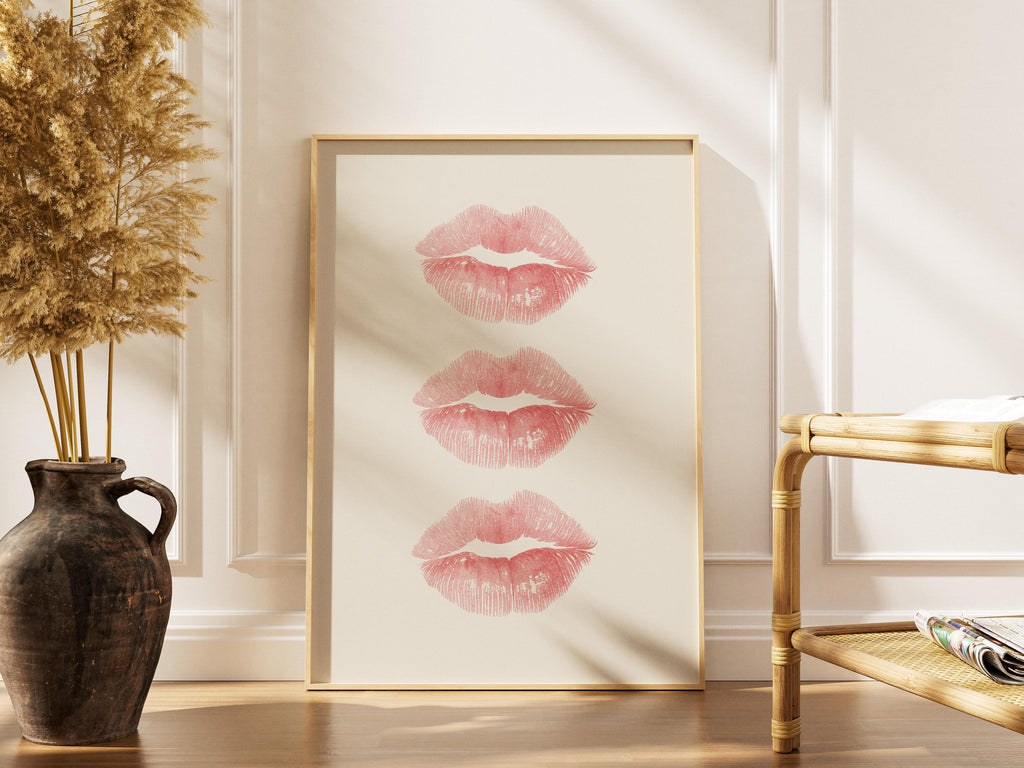 Chic Minimal Pink Lips Wall Art – Light Pink Kiss Digital Download | Feminine Vanity & Dorm Decor, Modern Glam Poster