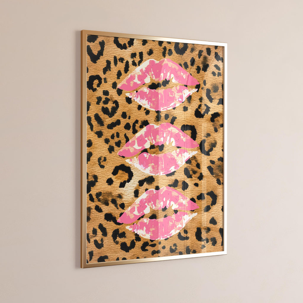 Pink Kiss Cheetah Watercolor Print – Trendy Dorm Wall Art, Bold Coquette Digital Download, Edgy Lip and Animal Print Poster