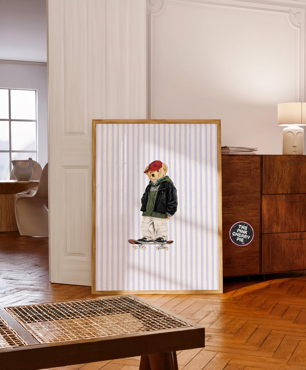 Skate Bear Print - Skateboard Wall Art – skateboard deck art - Blue Stripes Print [Digital File]