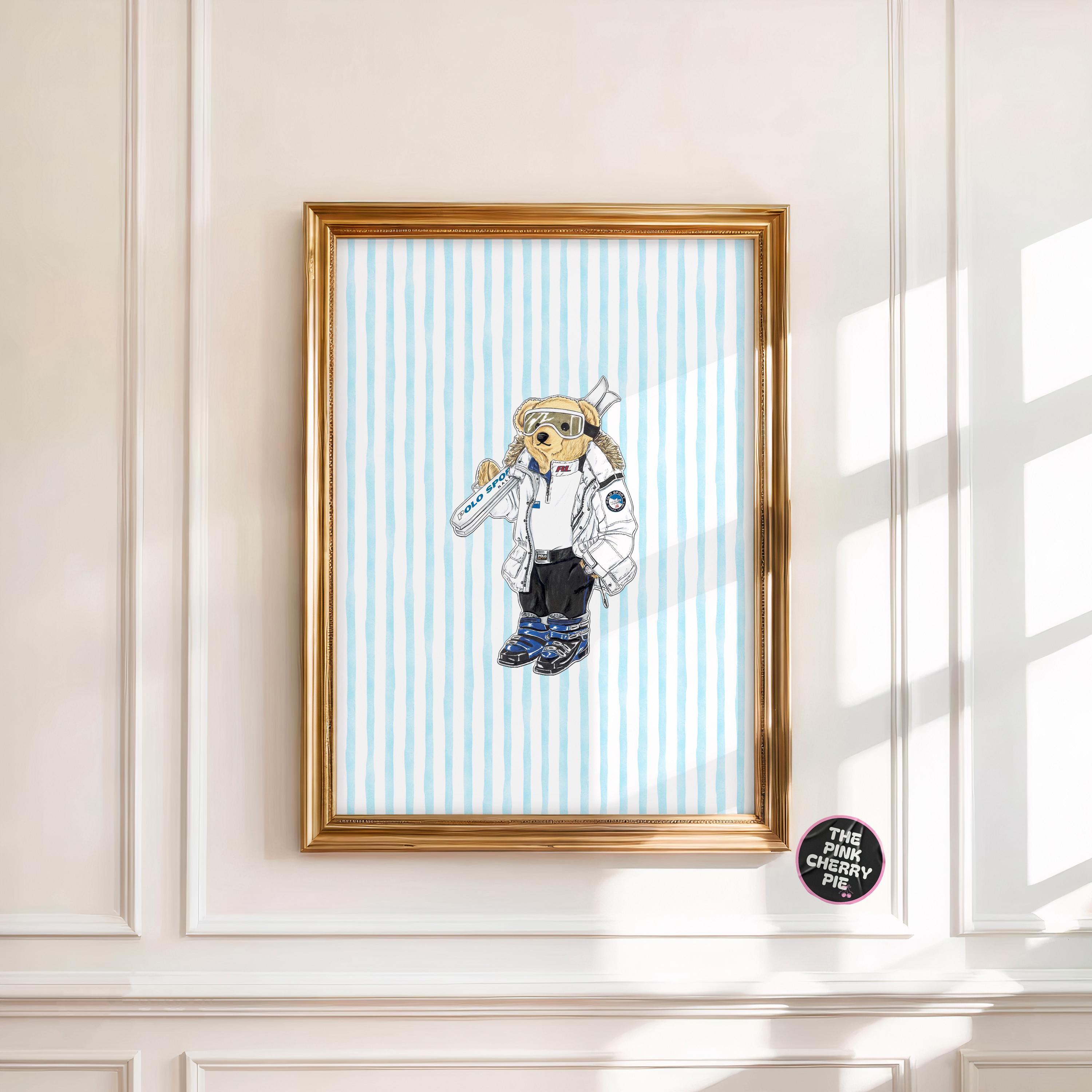 Preppy Ski Bear Vintage Fashion Wall Art Cabin Poster Watercolor Retro Wall Art Winter Ski Vintage  [Digital Download]
