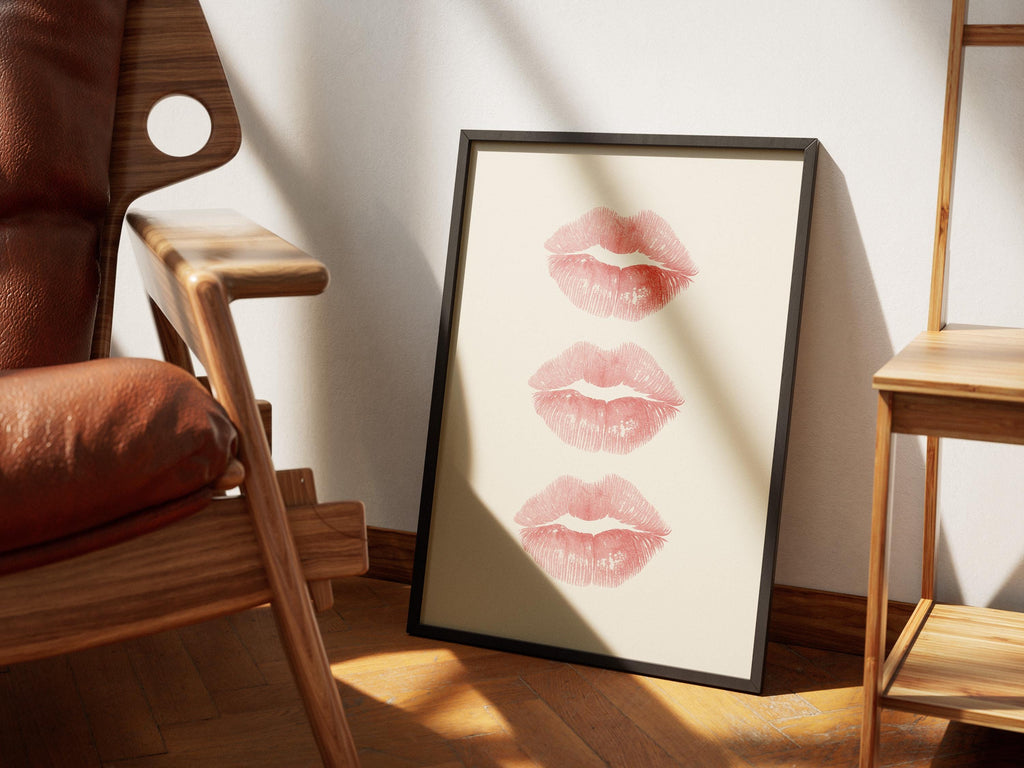 Chic Minimal Pink Lips Wall Art – Light Pink Kiss Digital Download | Feminine Vanity & Dorm Decor, Modern Glam Poster
