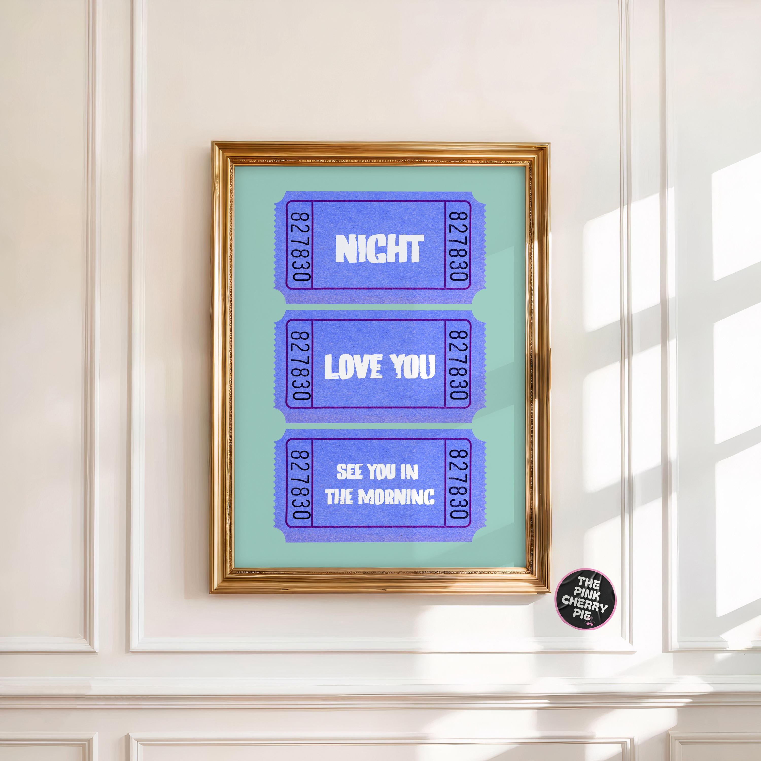 Night Love You Ticket Stub Print: Vintage Ticket Print, Retro Bedroom Wall Art [Digital Print]