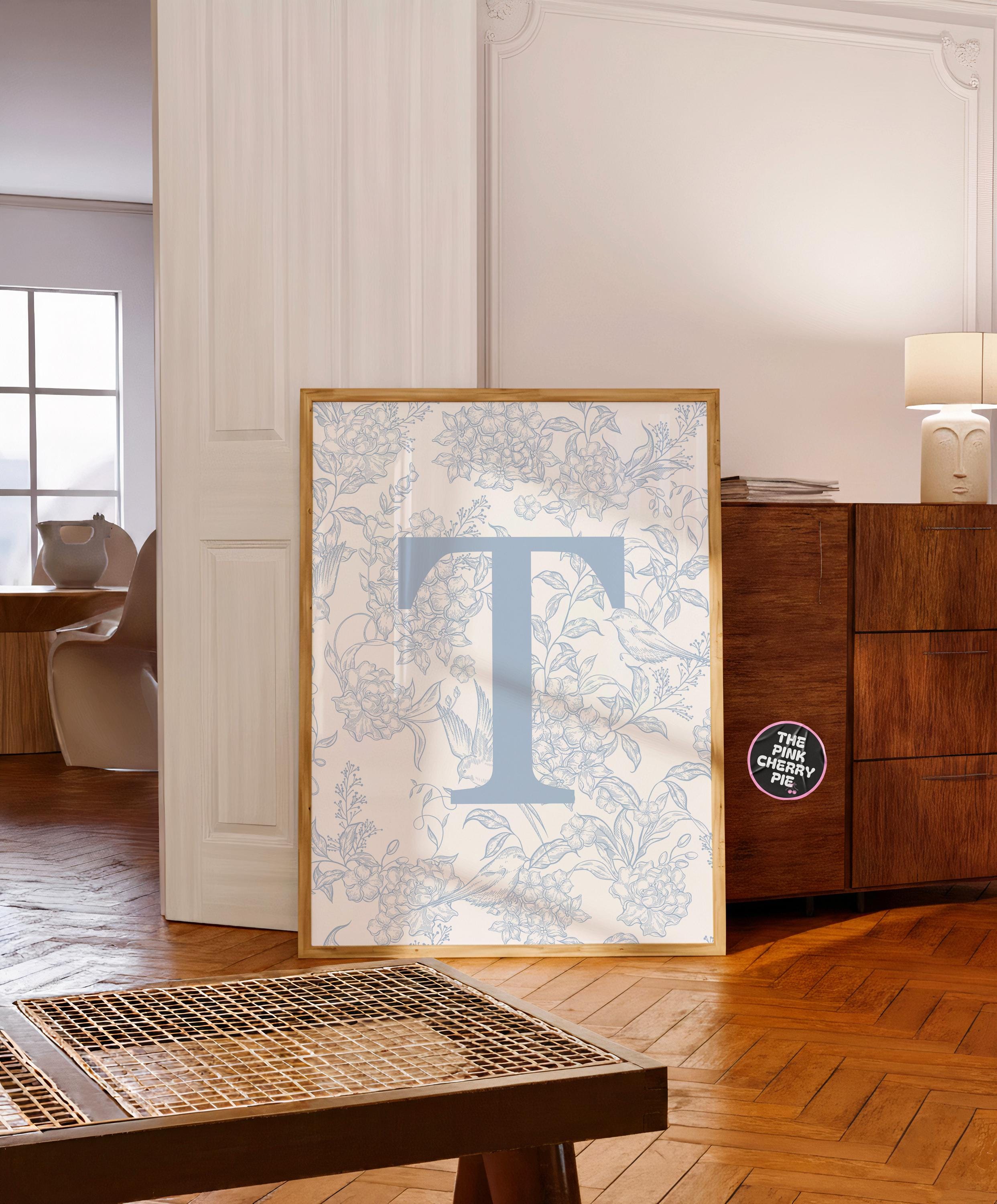 Custom Blue Floral Initial Print - Letter Wall Decor, Light Blue Dorm Art, Personalized Bedroom, Cute & Girly Name Letter Artwork [Digital]