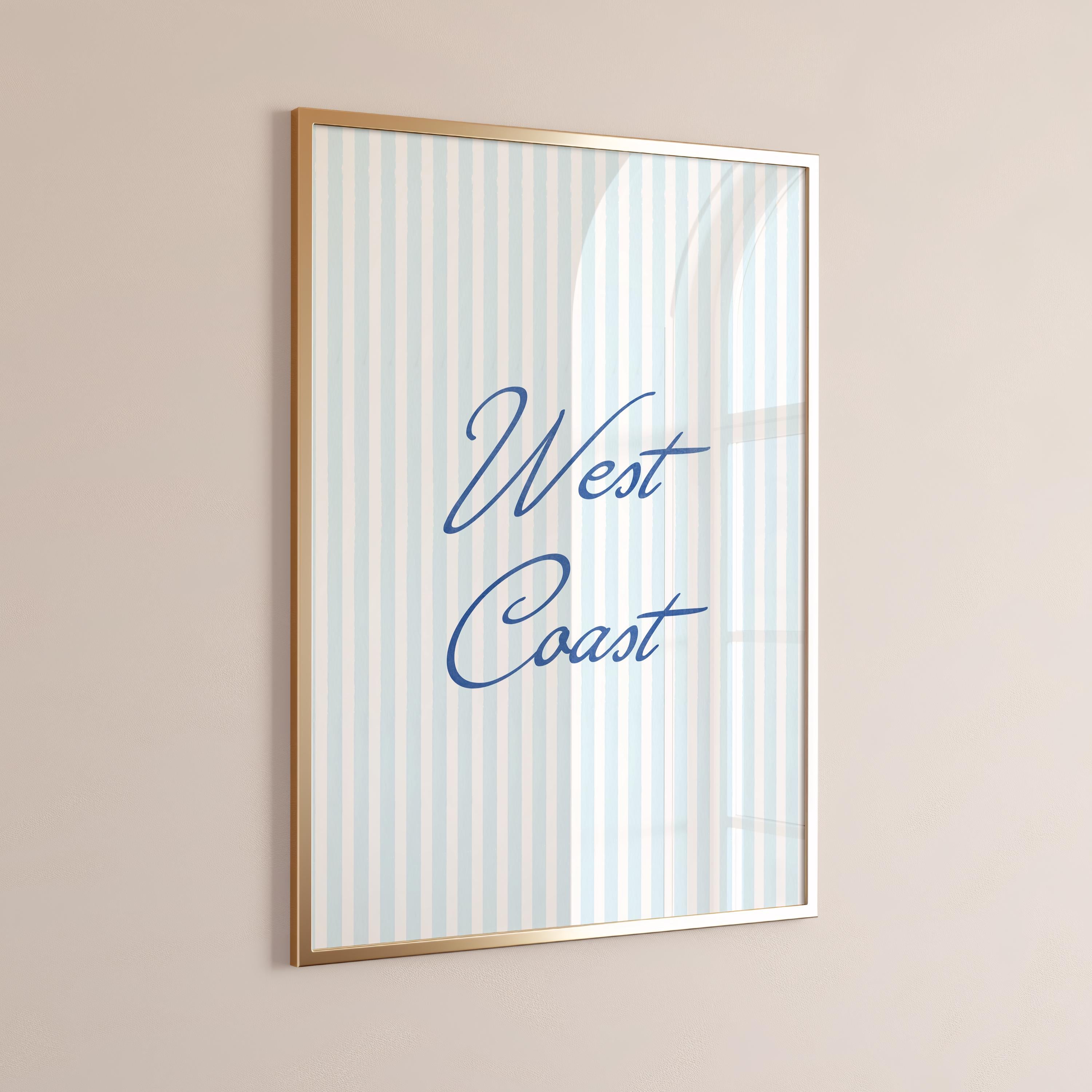West Coast Blue Striped Digital Print – Coastal Wall Art & Beach Vibes Decor | Modern Ocean Abstract Printable, Coquette Digital Prints