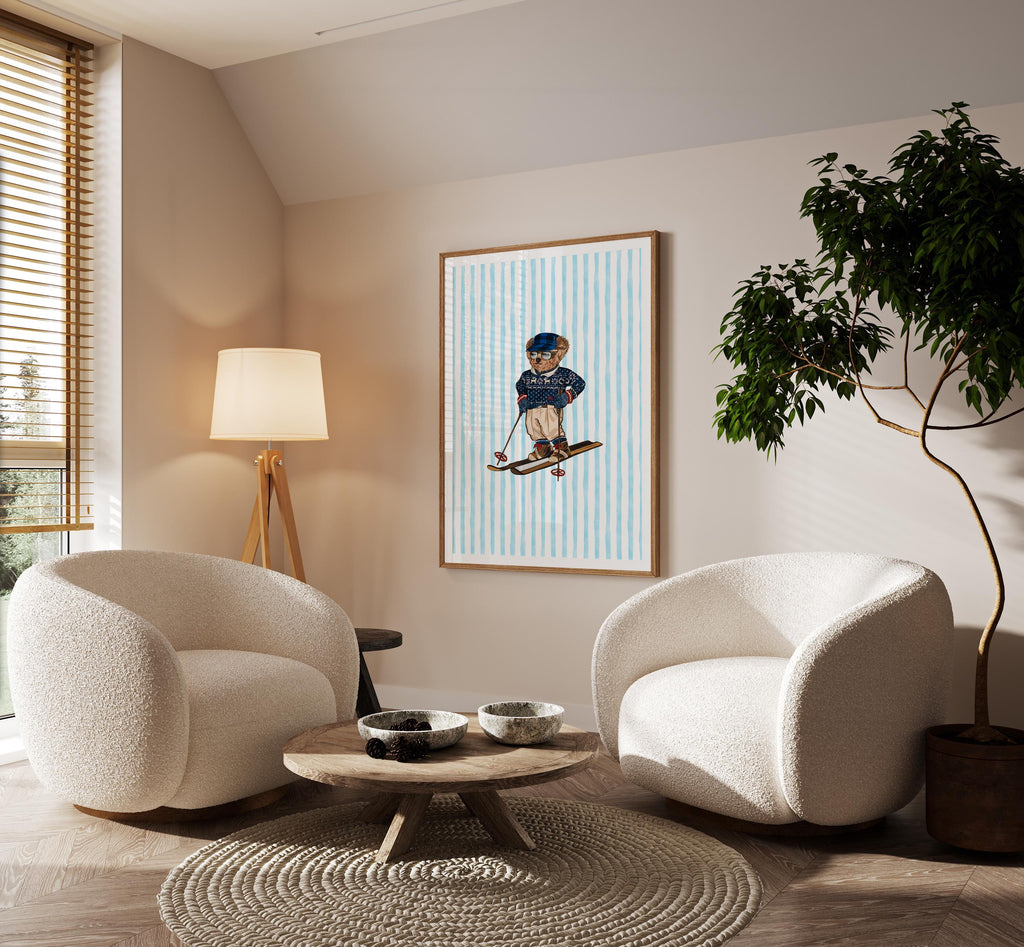 Preppy Ski Bear, Vintage Fashion Wall Art, Retro Wall Art, Winter Ski Vintage, [Digital File]