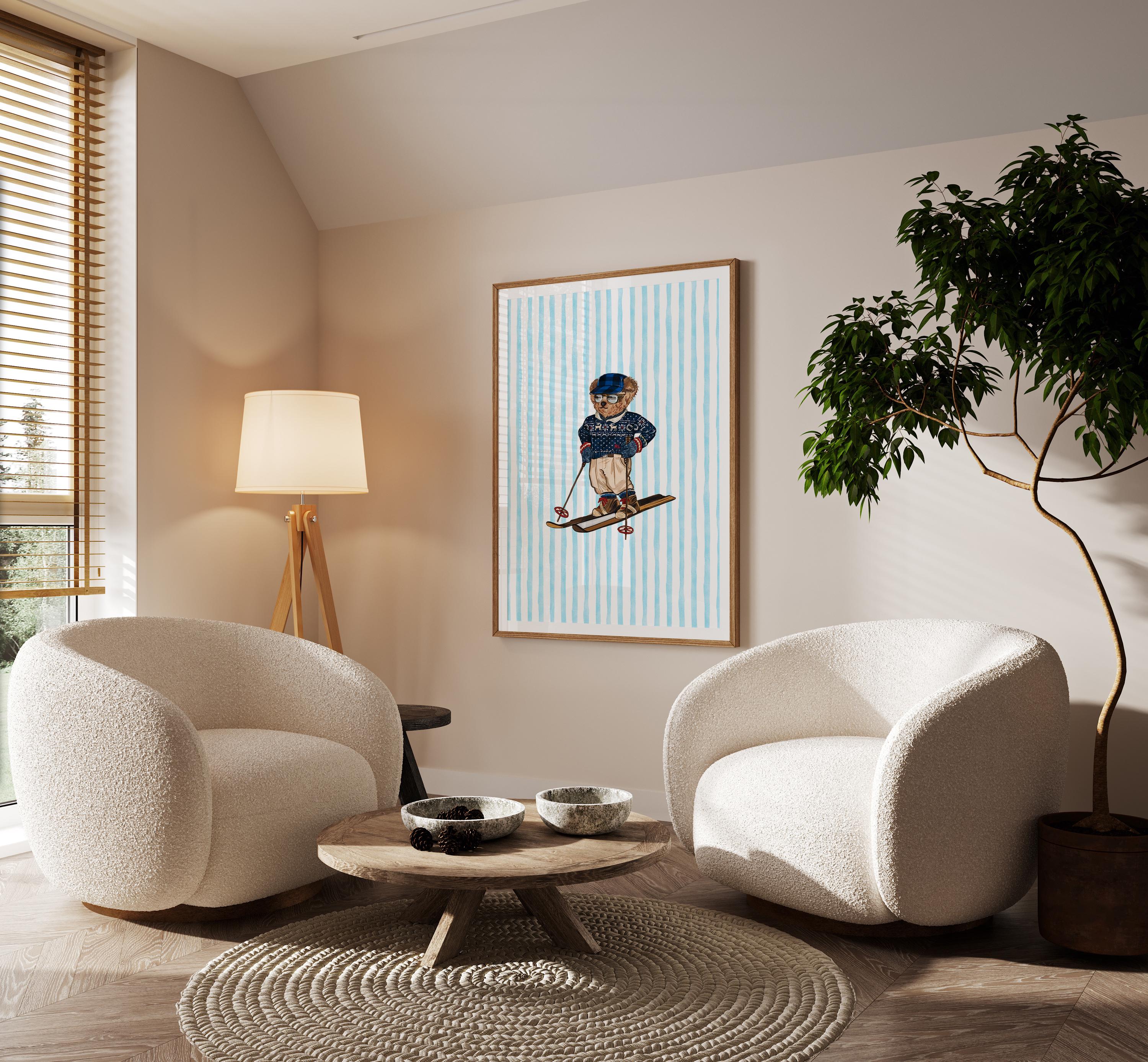 Preppy Ski Bear, Vintage Fashion Wall Art, Retro Wall Art, Winter Ski Vintage, [Digital File]