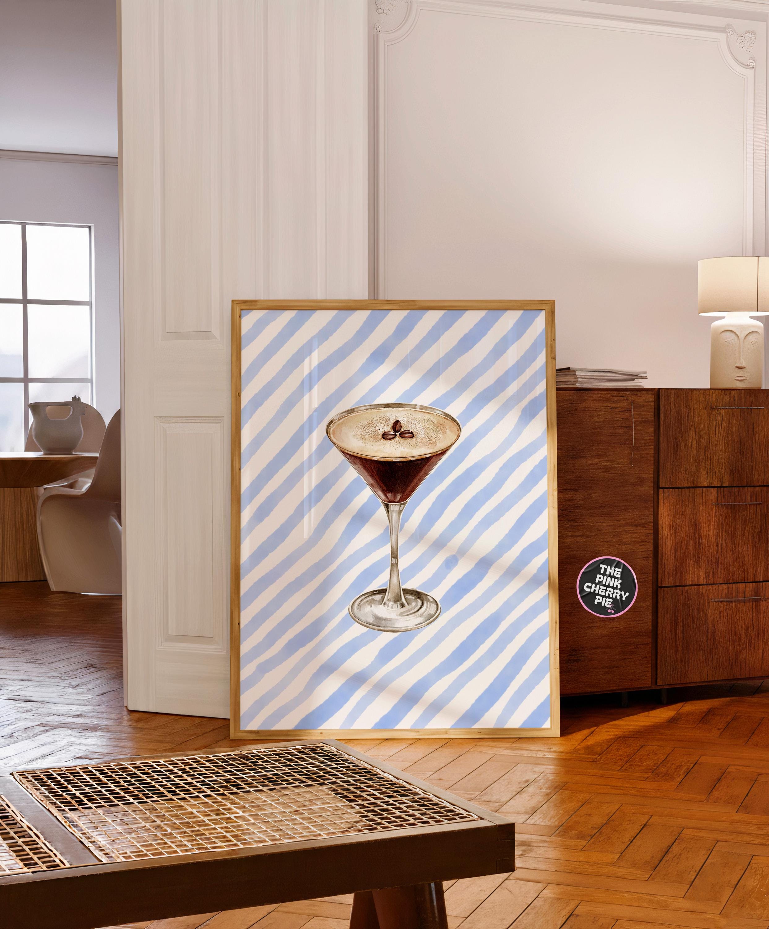 Blue Espresso Martini Print: Girly Coquette Bar Cart Art, Cute Drinks, Martini Pastel Print, Liquor Bow Print [Digital Download]