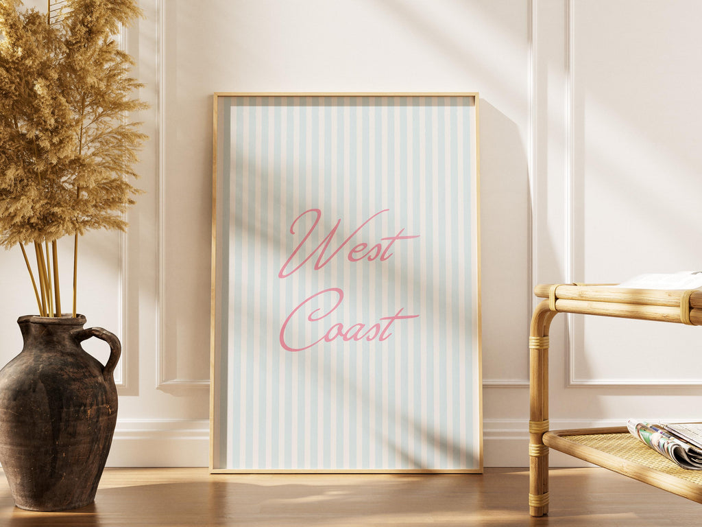 West Coast Blue Striped Digital Print – Coastal Wall Art & Beach Vibes Decor | Modern Ocean Abstract Printable, Coquette Digital Prints